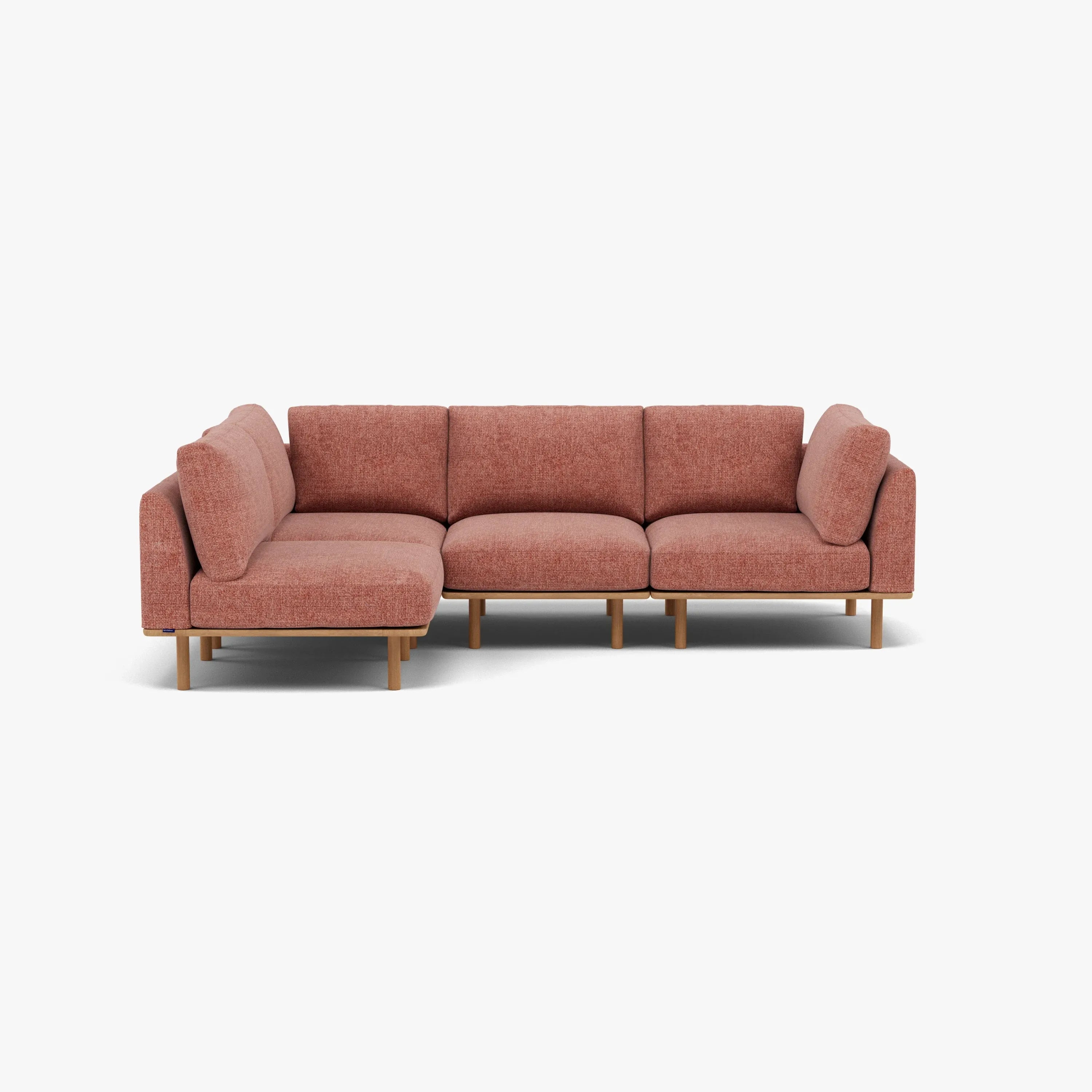 Anika Modular Sofa 4-Seater Corner Clay Pink Fabric Solid American Oak