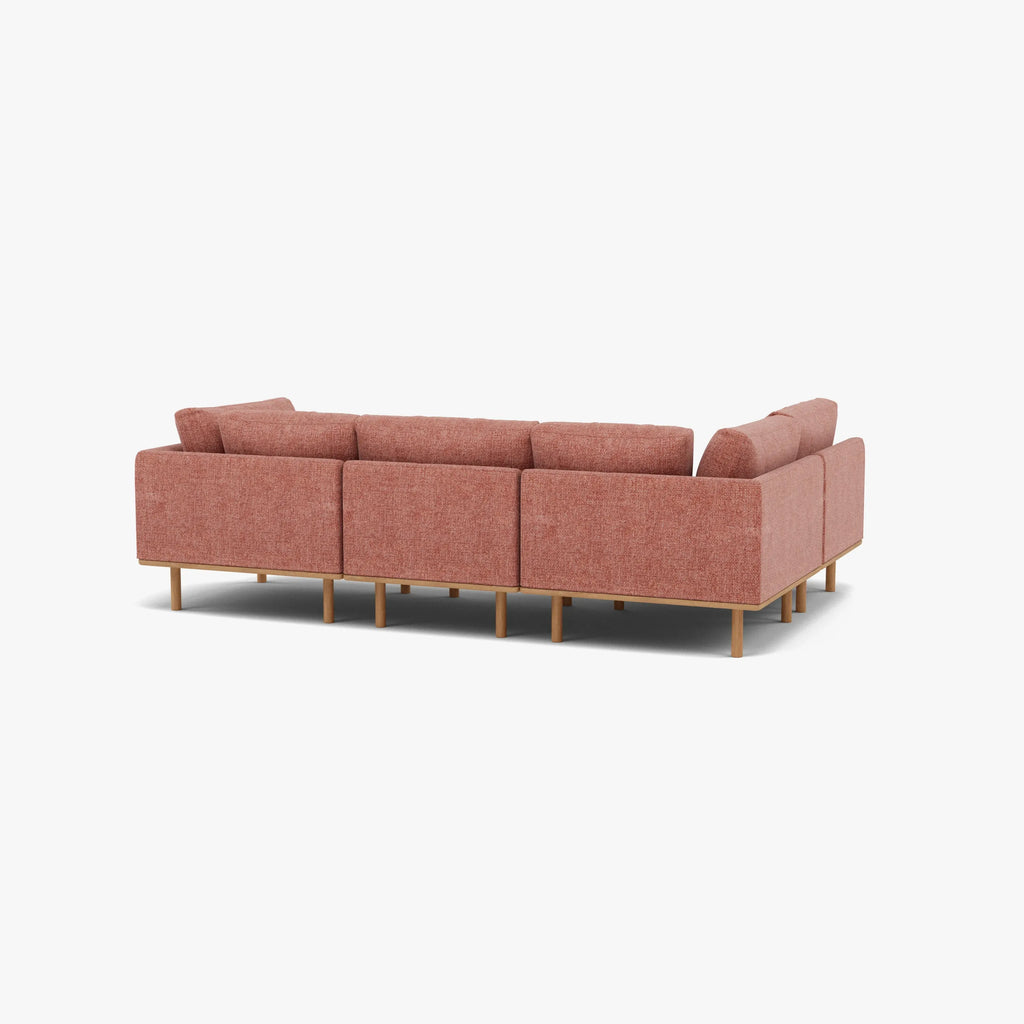 Anika Modular Sofa 4-Seater Corner Clay Pink Fabric Solid American Oak