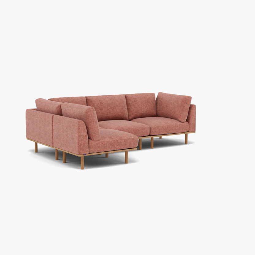 Anika Modular Sofa 4-Seater Corner Clay Pink Fabric Solid American Oak