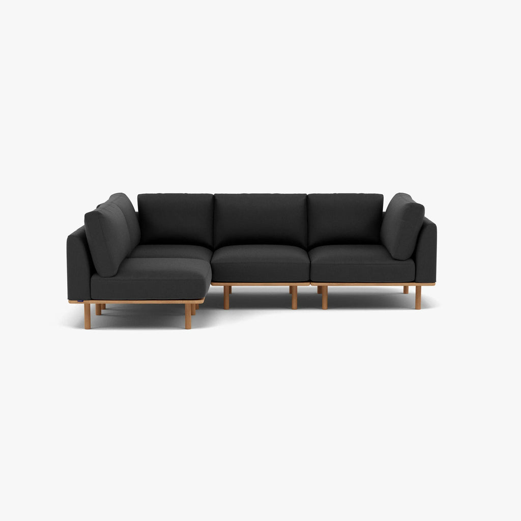 Anika Modular Sofa 4-Seater Corner Coal Grey Fabric Solid American Oak
