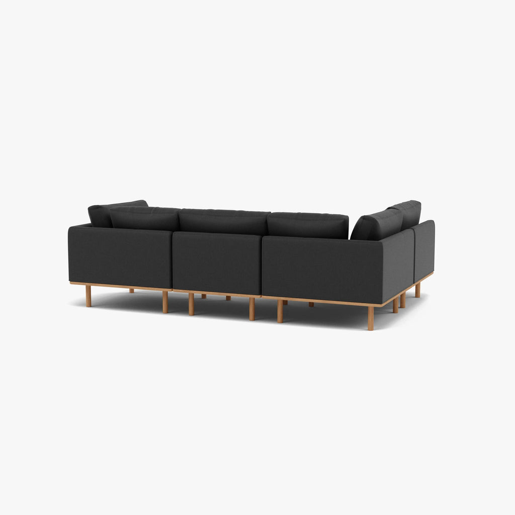 Anika Modular Sofa 4-Seater Corner Coal Grey Fabric Solid American Oak