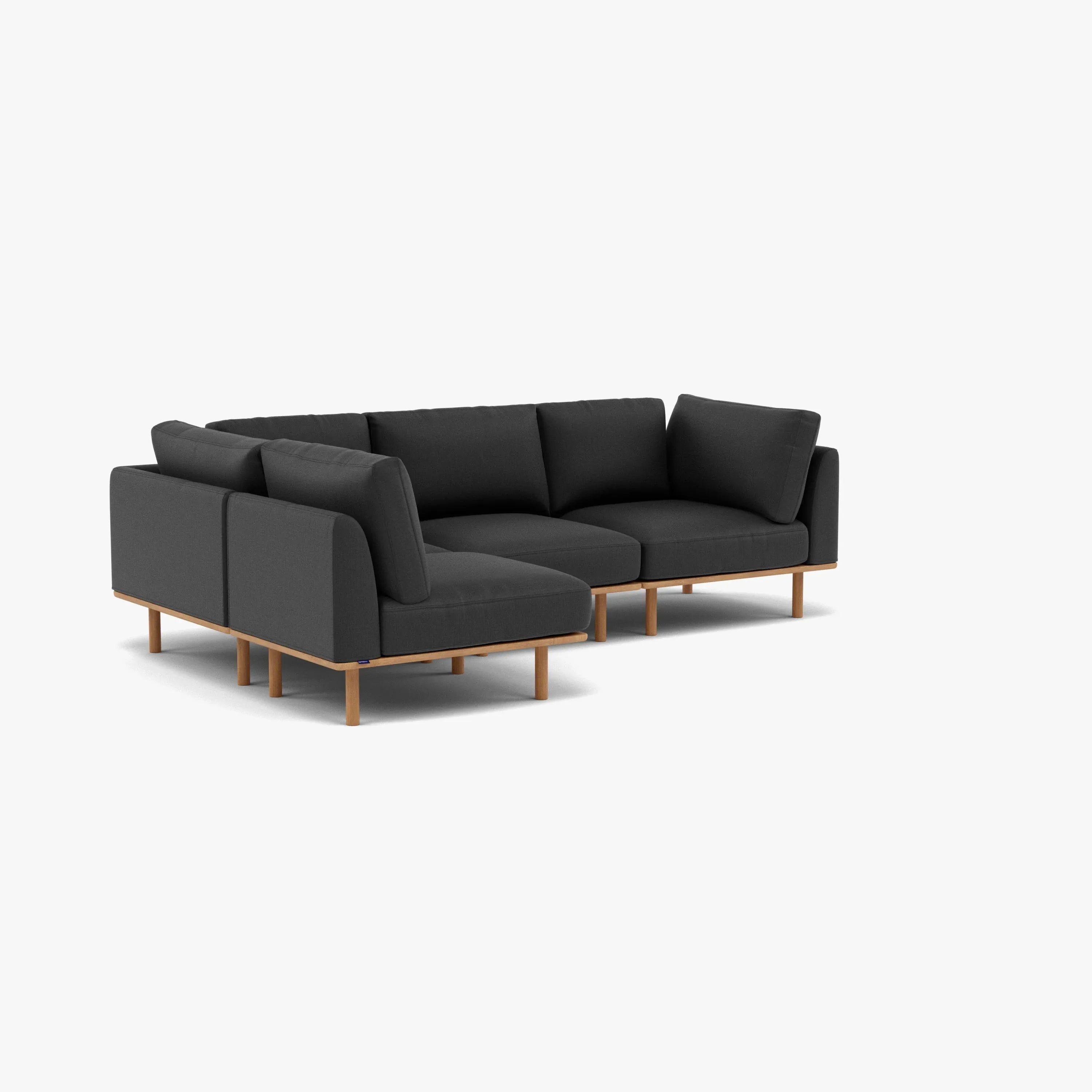 Anika Modular Sofa 4-Seater Corner Coal Grey Fabric Solid American Oak