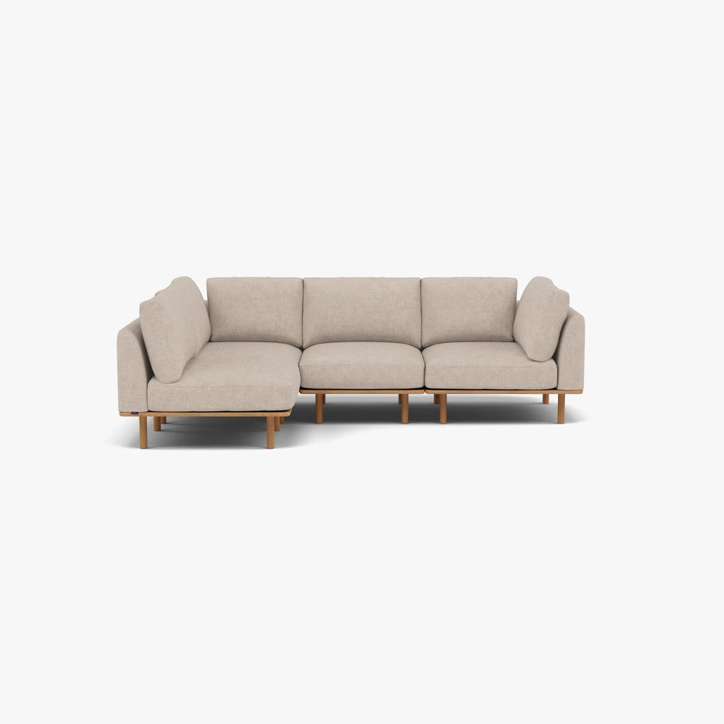 Anika Modular Sofa 4-Seater Corner Ivory Beige Fabric Solid American Oak