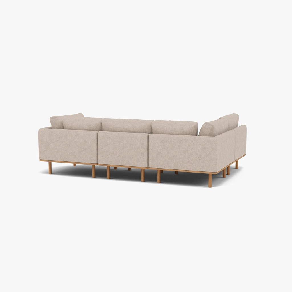 Anika Modular Sofa 4-Seater Corner Ivory Beige Fabric Solid American Oak