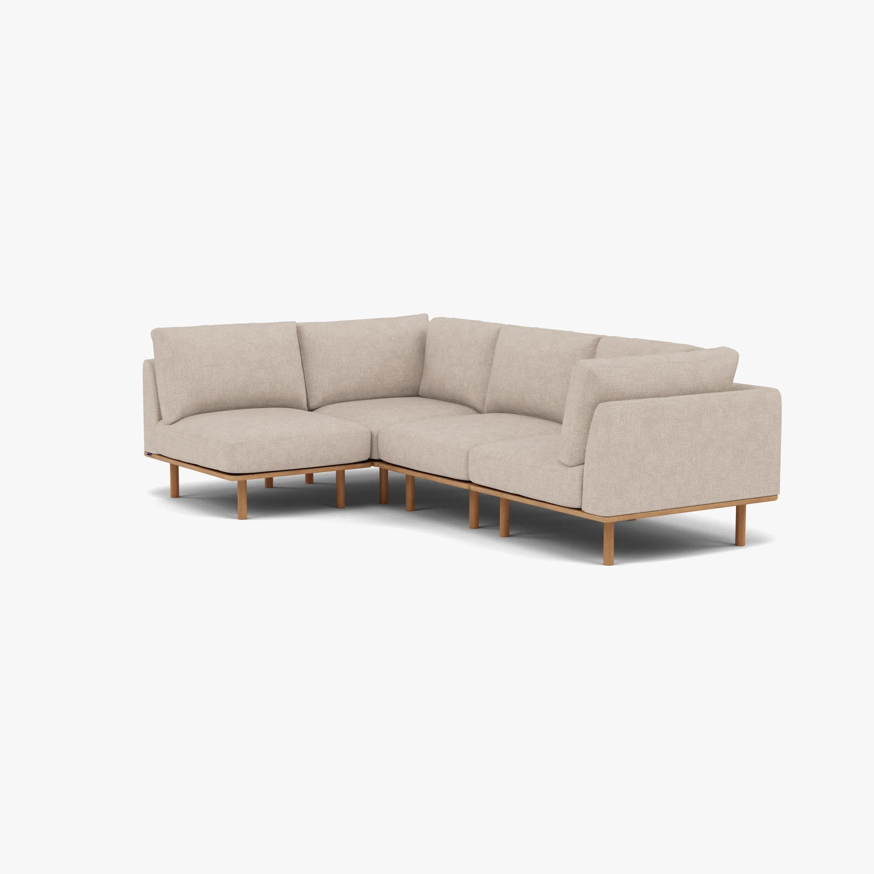 Anika Modular Sofa 4-Seater Corner Ivory Beige Fabric Solid American Oak