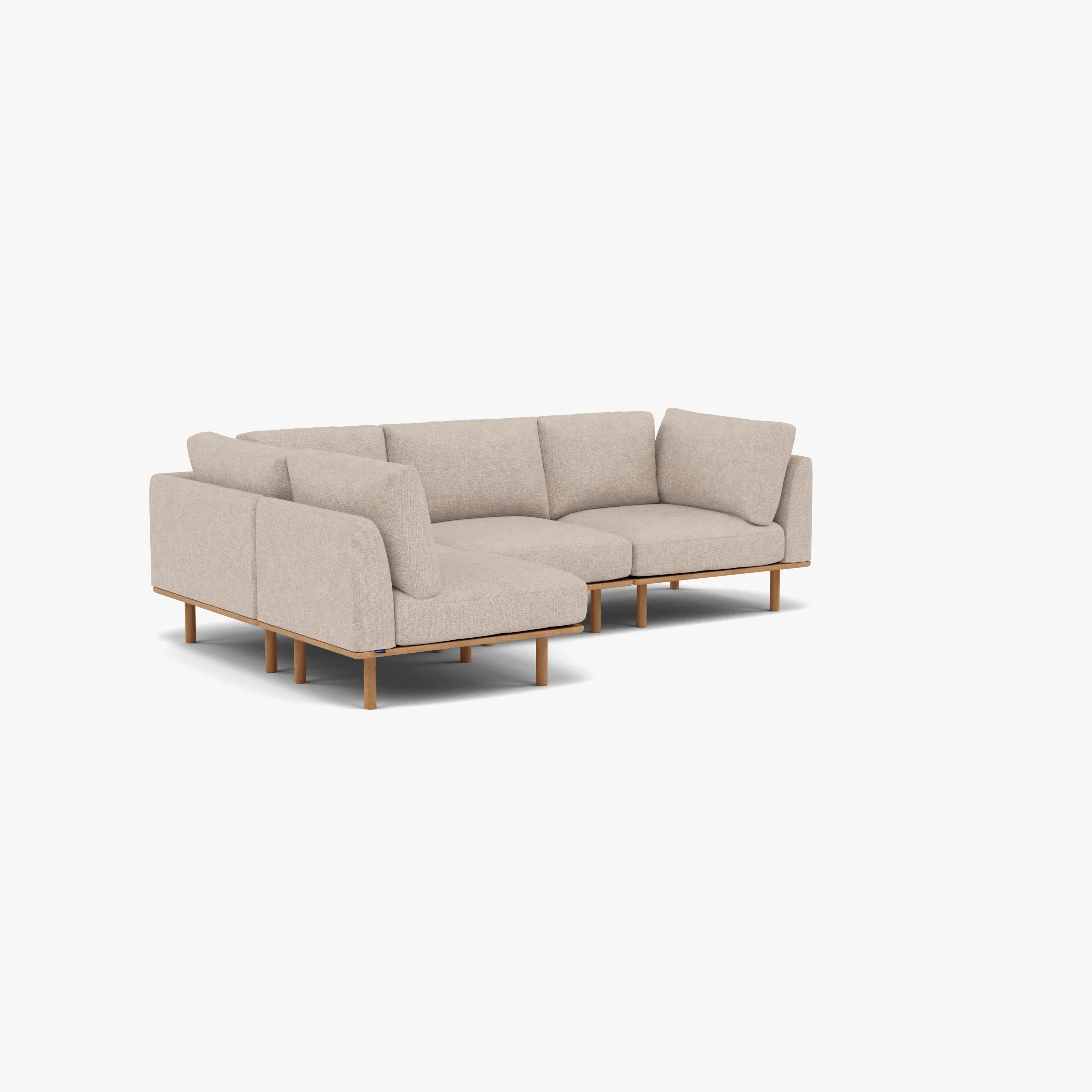 Anika Modular Sofa 4-Seater Corner Ivory Beige Fabric Solid American Oak