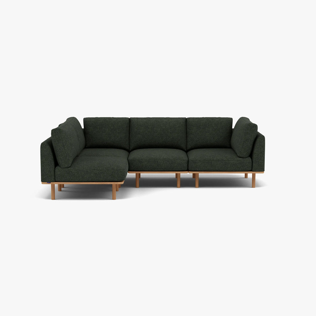 Anika Modular Sofa 4-Seater Corner Olive Green Fabric Solid American Oak