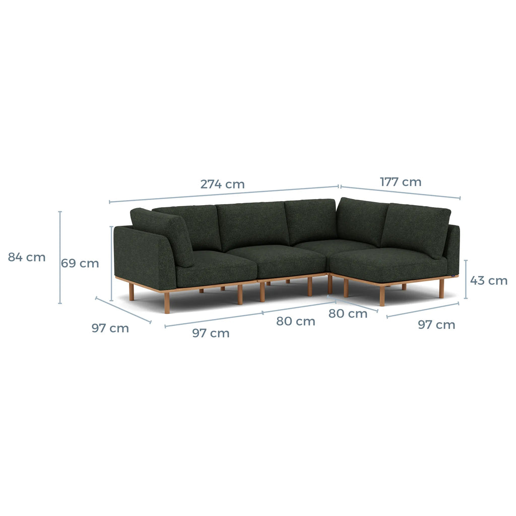 Anika Modular Sofa 4-Seater Corner Olive Green Fabric Solid American Oak