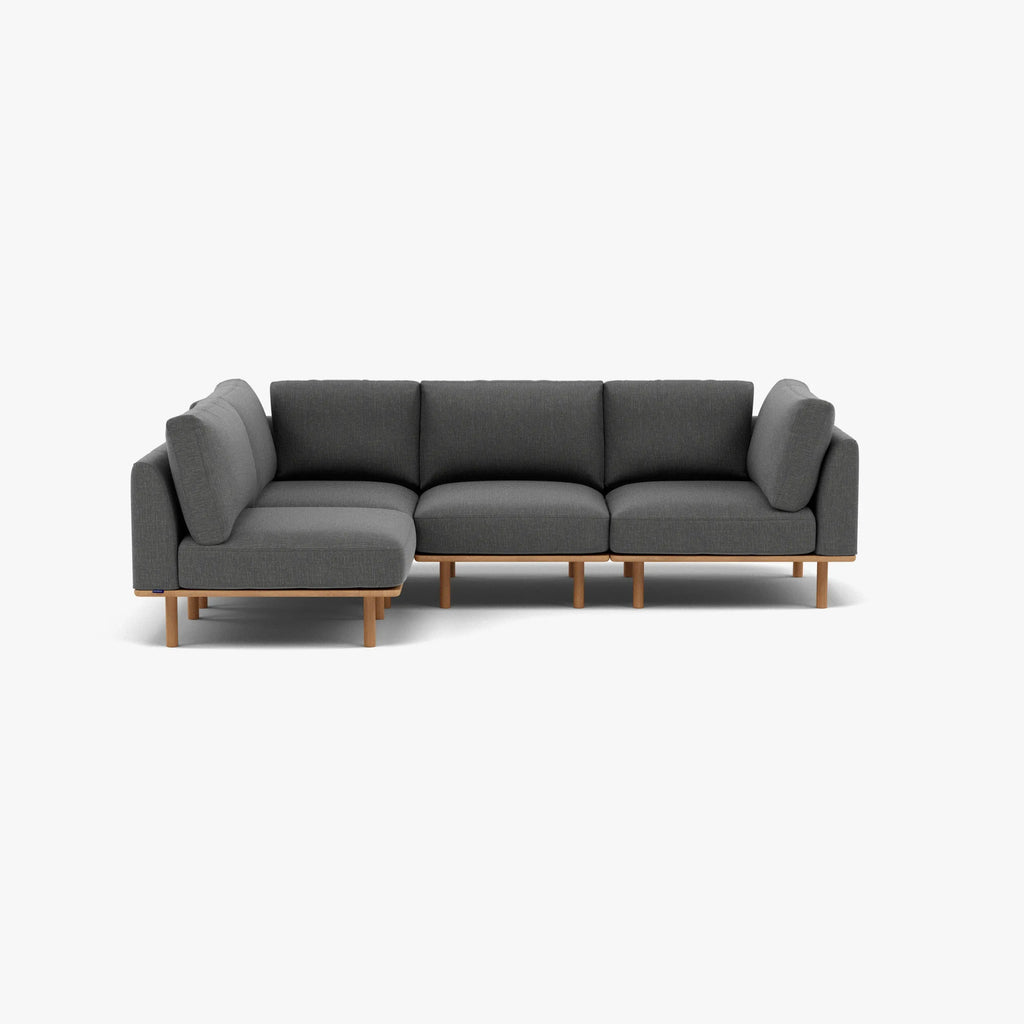 Anika Modular Sofa 4-Seater Corner Steel Grey Fabric Solid American Oak