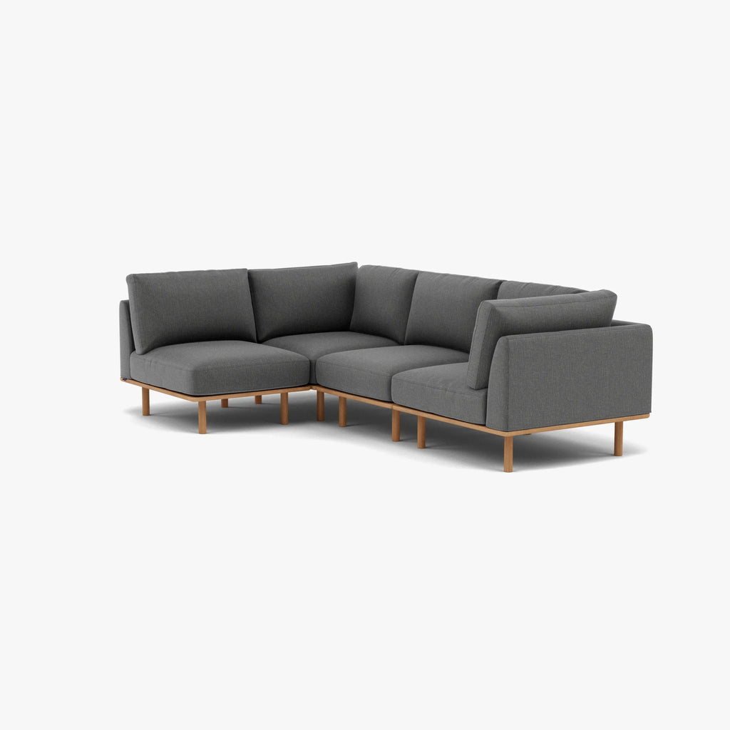 Anika Modular Sofa 4-Seater Corner Steel Grey Fabric Solid American Oak