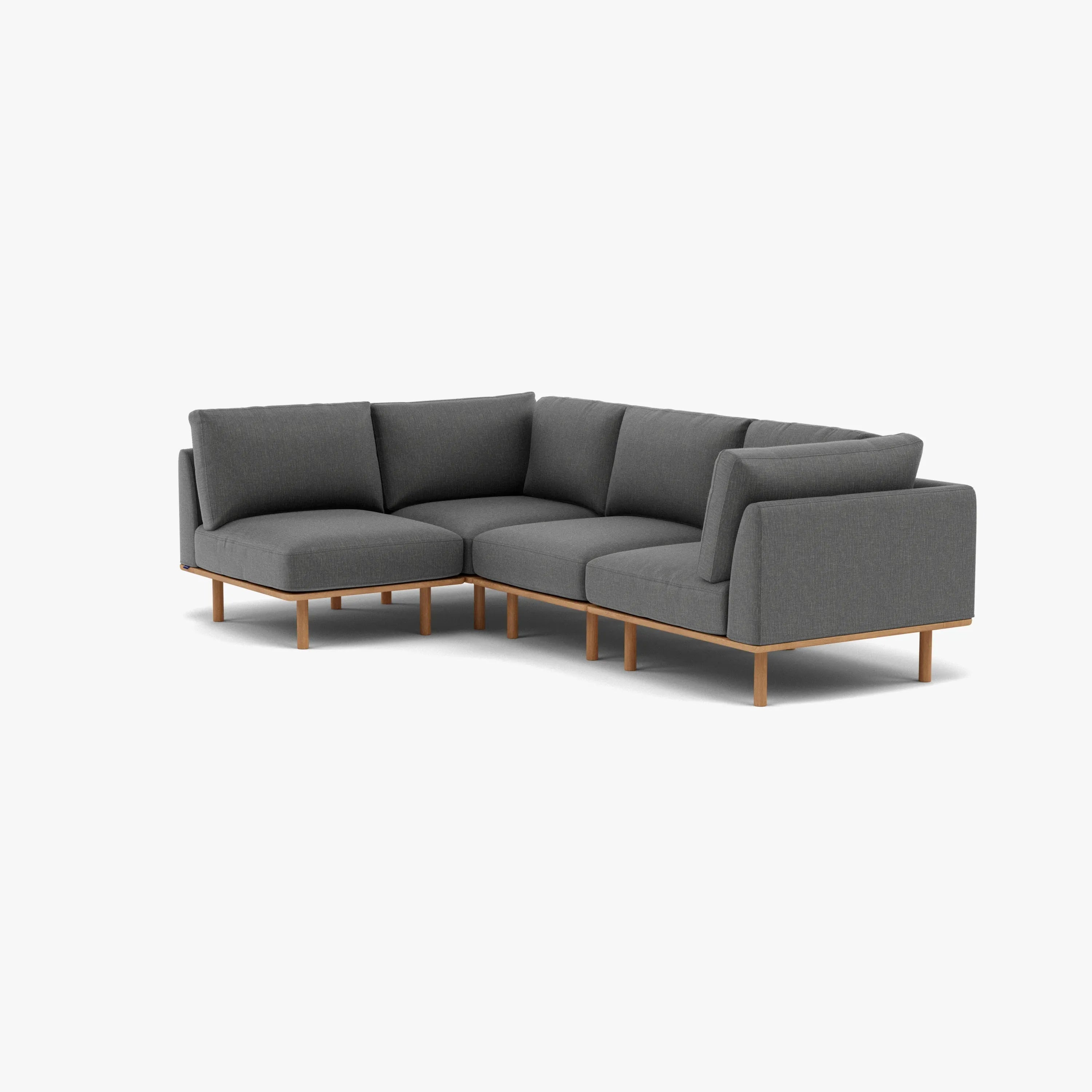 Anika Modular Sofa 4-Seater Corner Steel Grey Fabric Solid American Oak