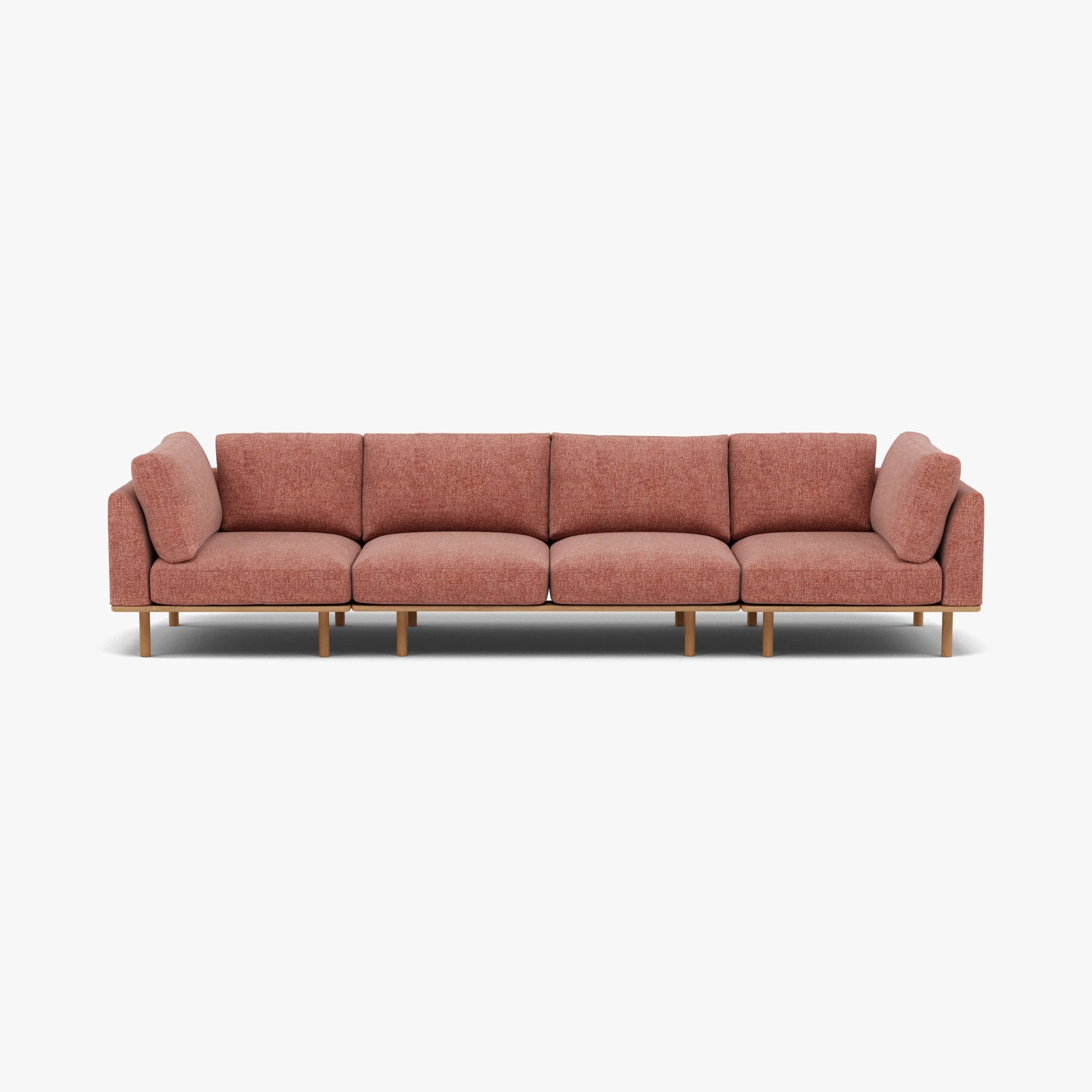 Anika Modular Sofa 4-Seater Clay Pink Fabric Solid American Oak
