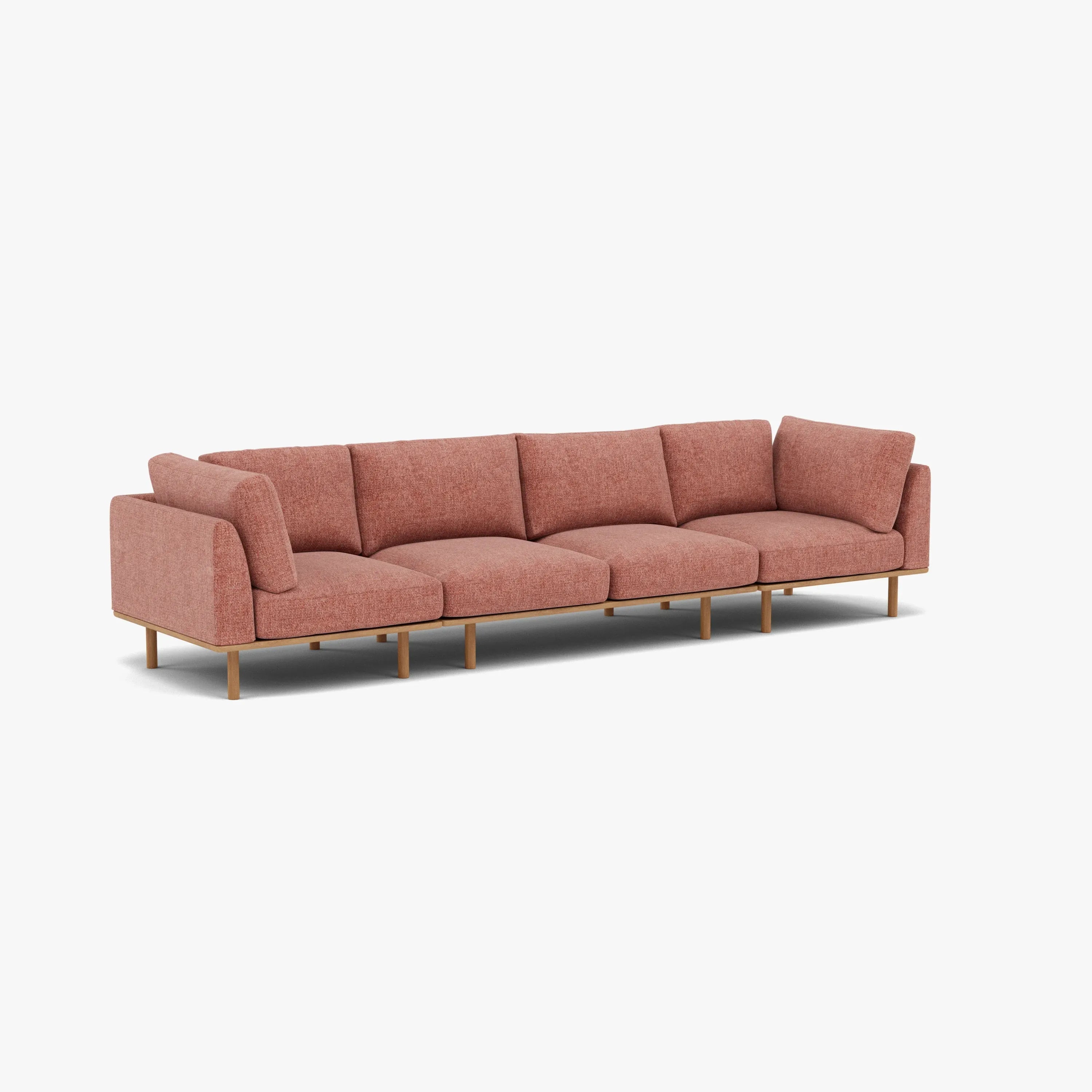 Anika Modular Sofa 4-Seater Clay Pink Fabric Solid American Oak