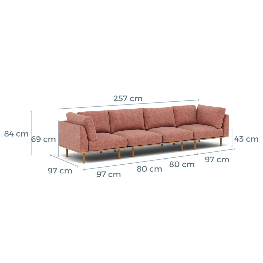 Anika Modular Sofa 4-Seater Clay Pink Fabric Solid American Oak