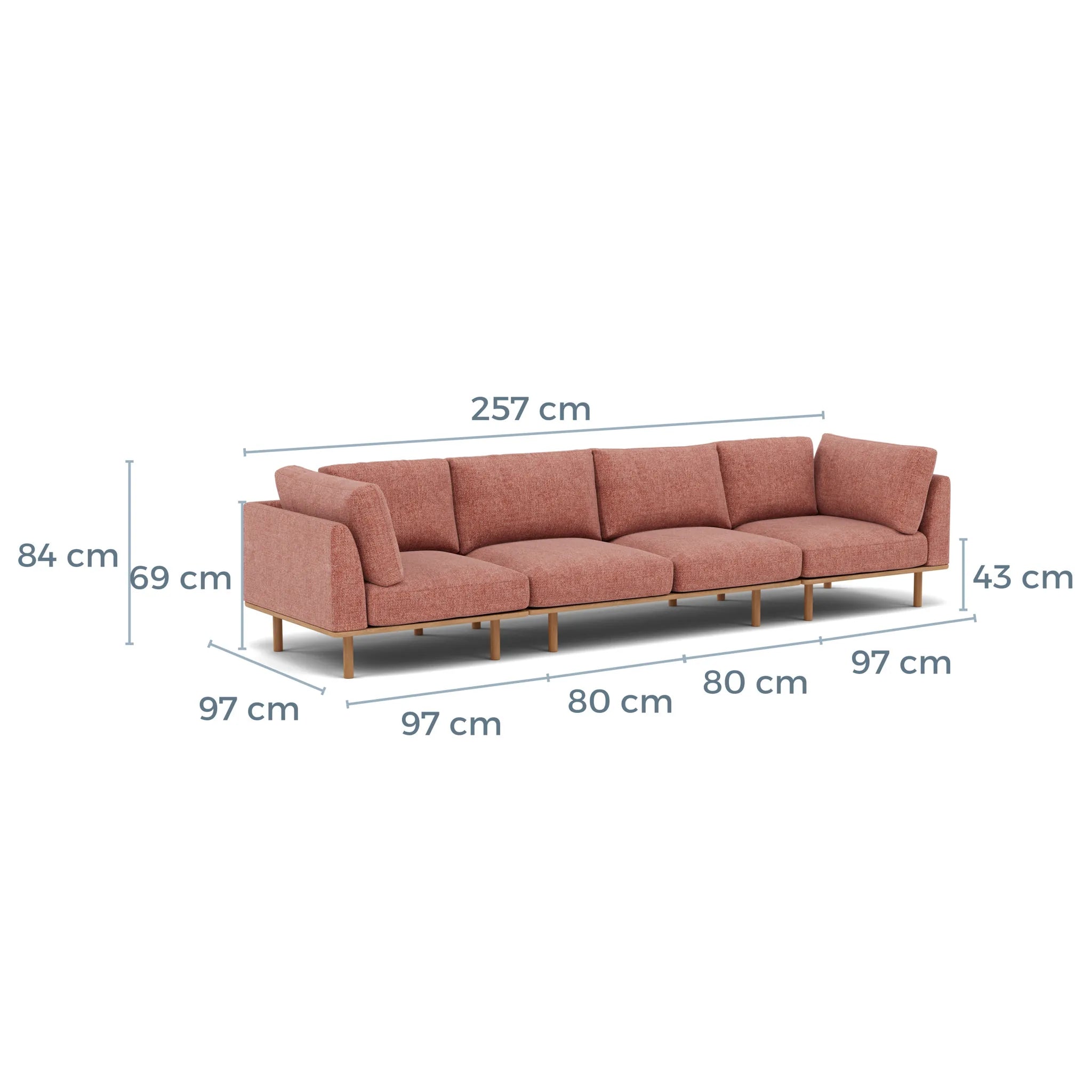Anika Modular Sofa 4-Seater Clay Pink Fabric Solid American Oak