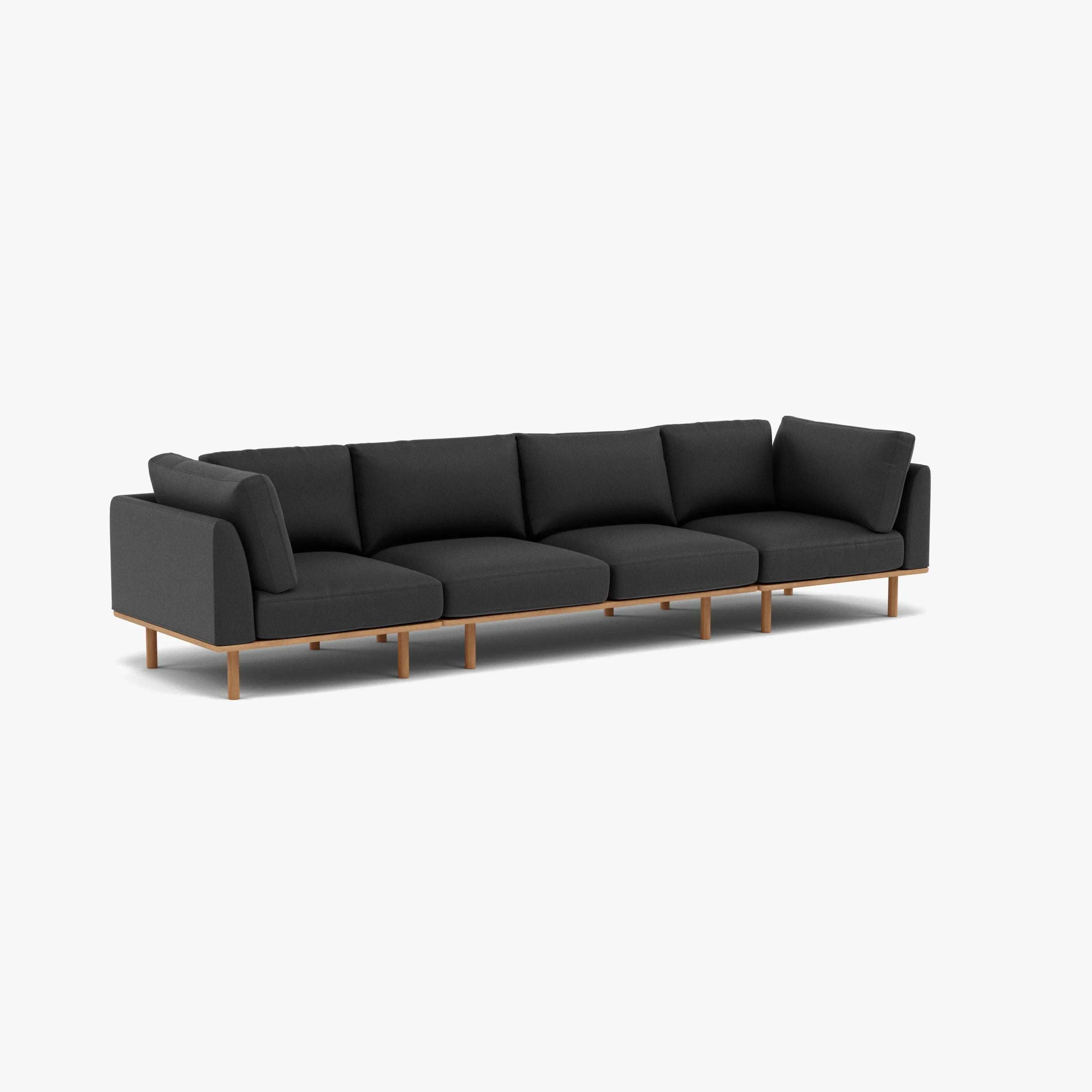 Anika Modular Sofa 4-Seater Coal Grey Fabric Solid American Oak