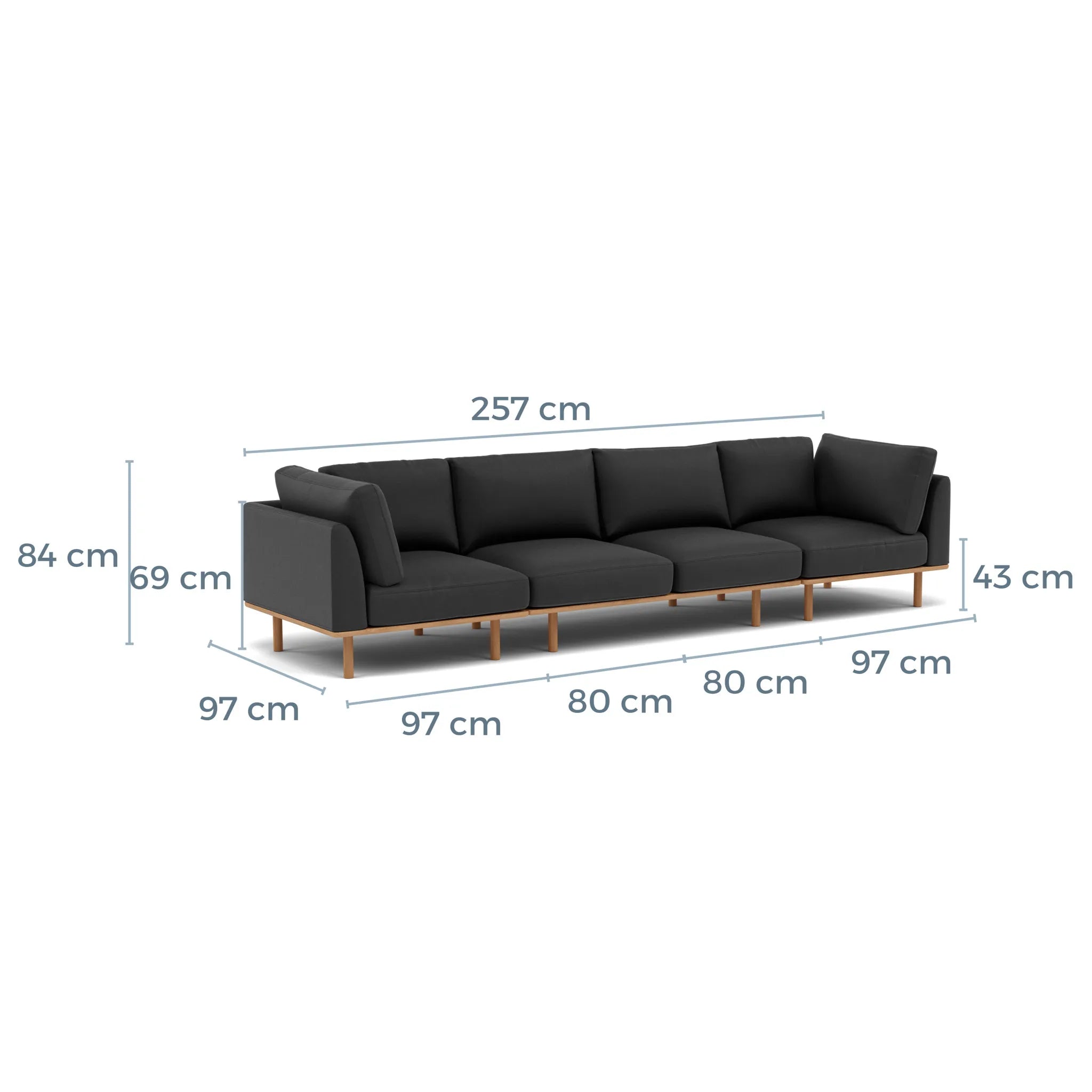 Anika Modular Sofa 4-Seater Coal Grey Fabric Solid American Oak