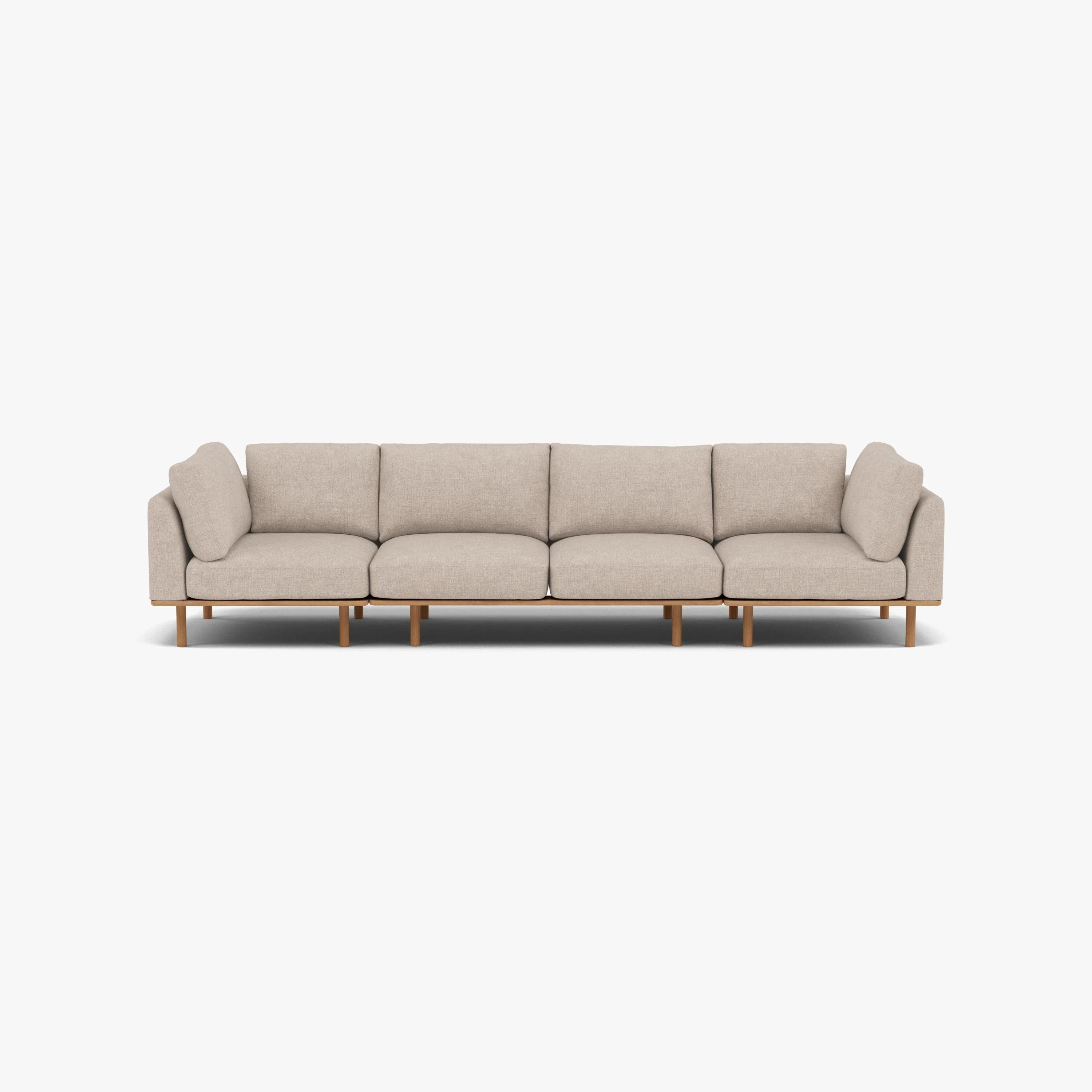 Anika Modular Sofa 4-Seater Ivory Beige Fabric Solid American Oak
