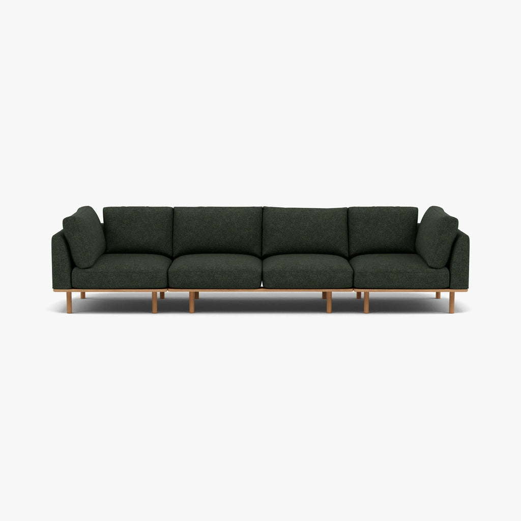 Anika Modular Sofa 4-Seater Olive Green Fabric Solid American Oak