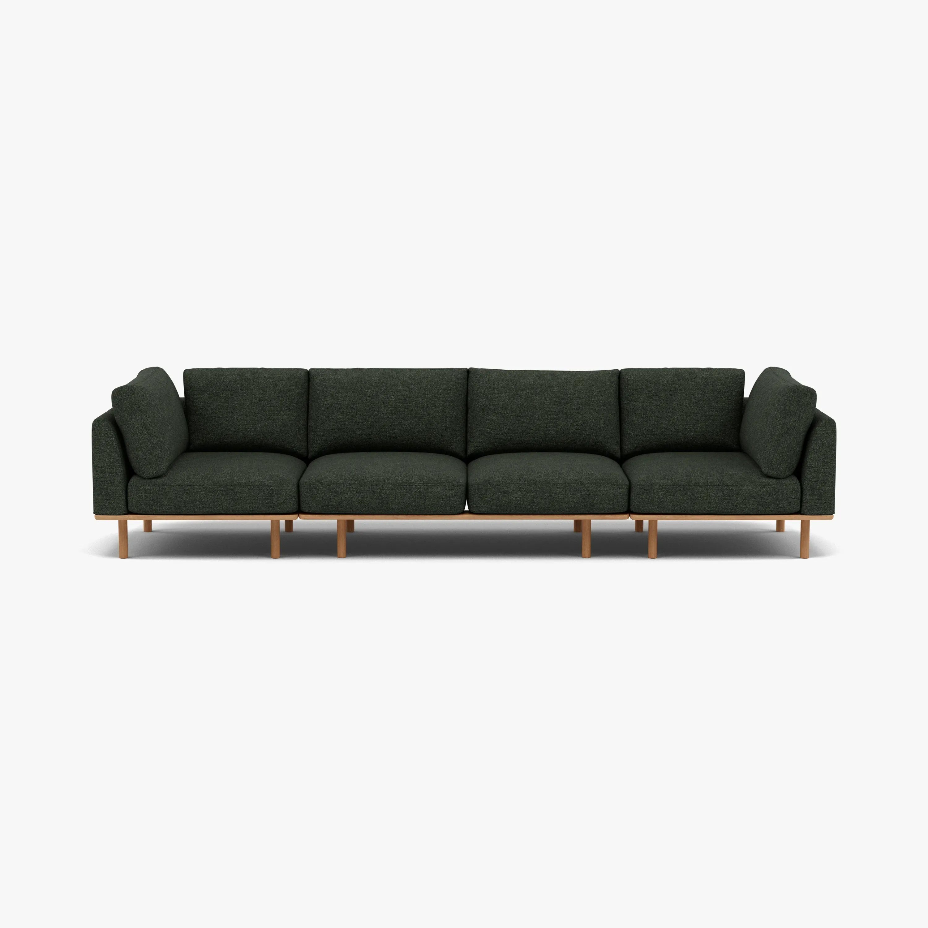 Anika Modular Sofa 4-Seater Olive Green Fabric Solid American Oak