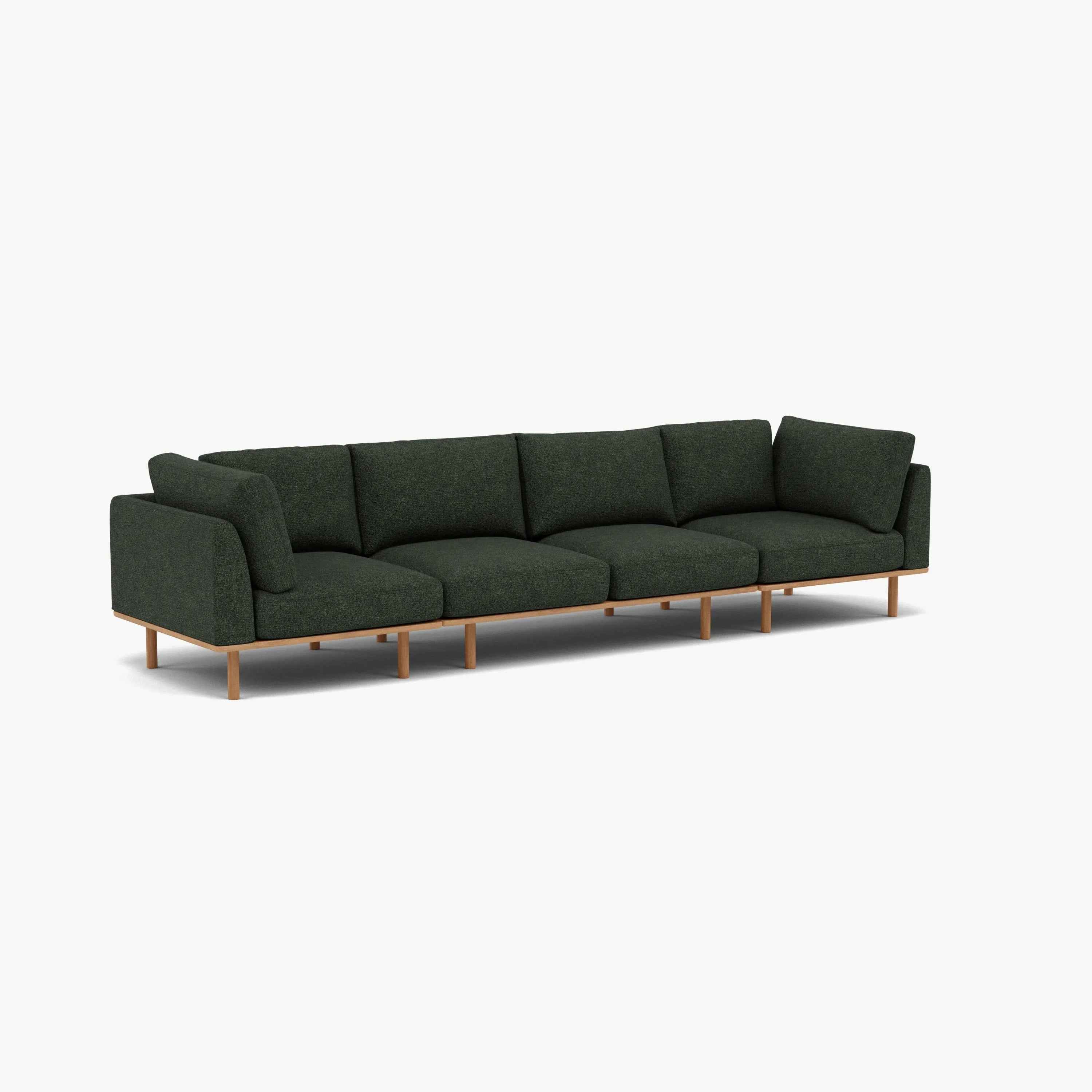 Anika Modular Sofa 4-Seater Olive Green Fabric Solid American Oak
