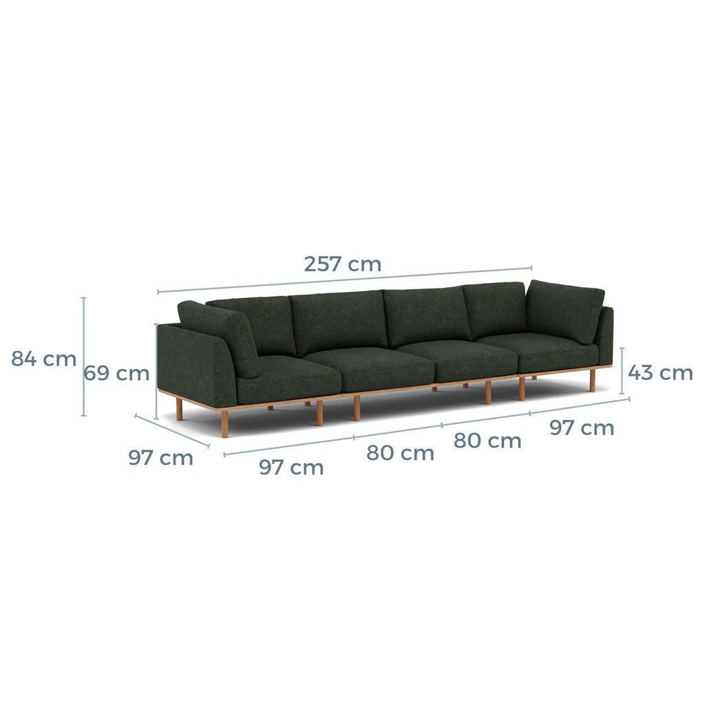 Anika Modular Sofa 4-Seater Olive Green Fabric Solid American Oak