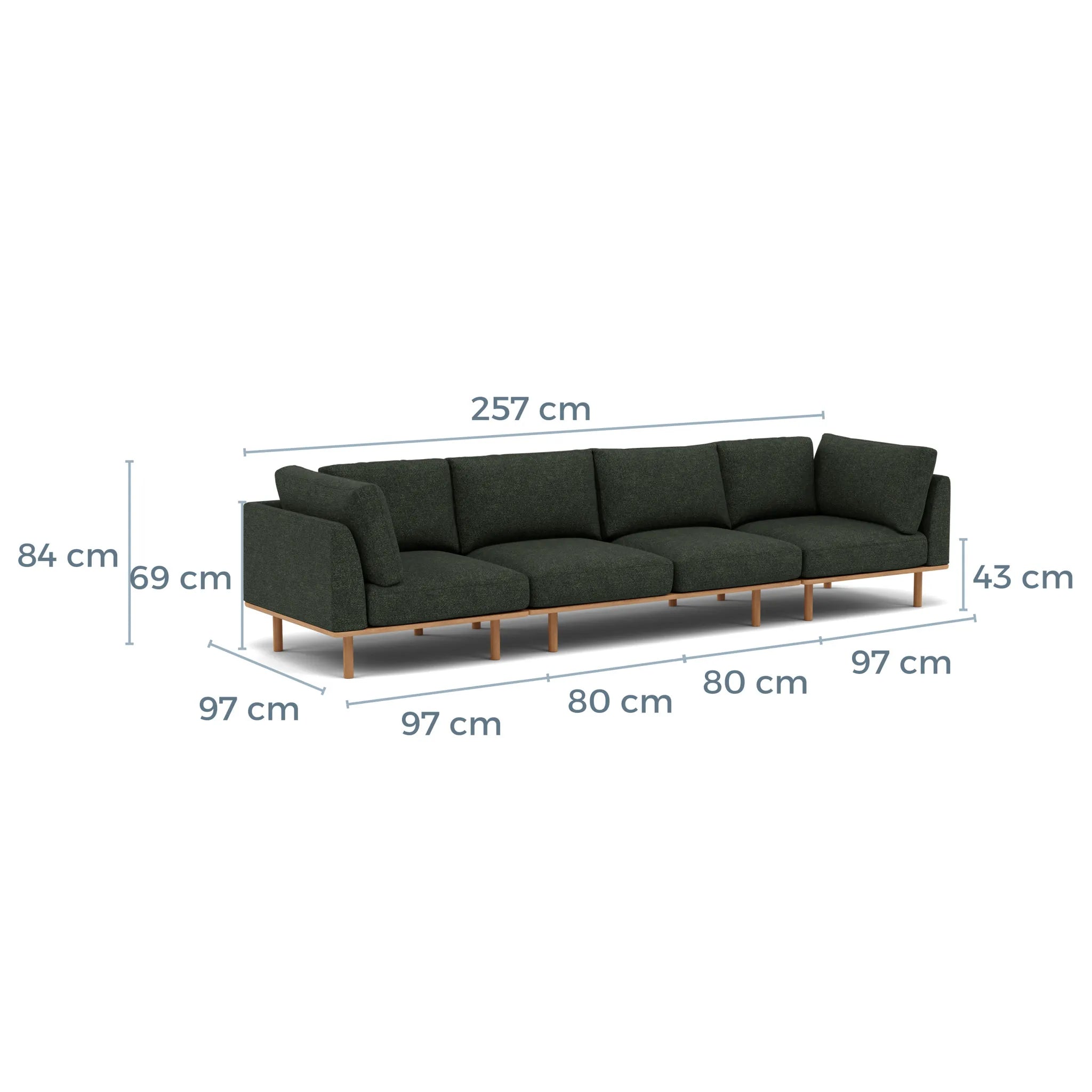 Anika Modular Sofa 4-Seater Olive Green Fabric Solid American Oak
