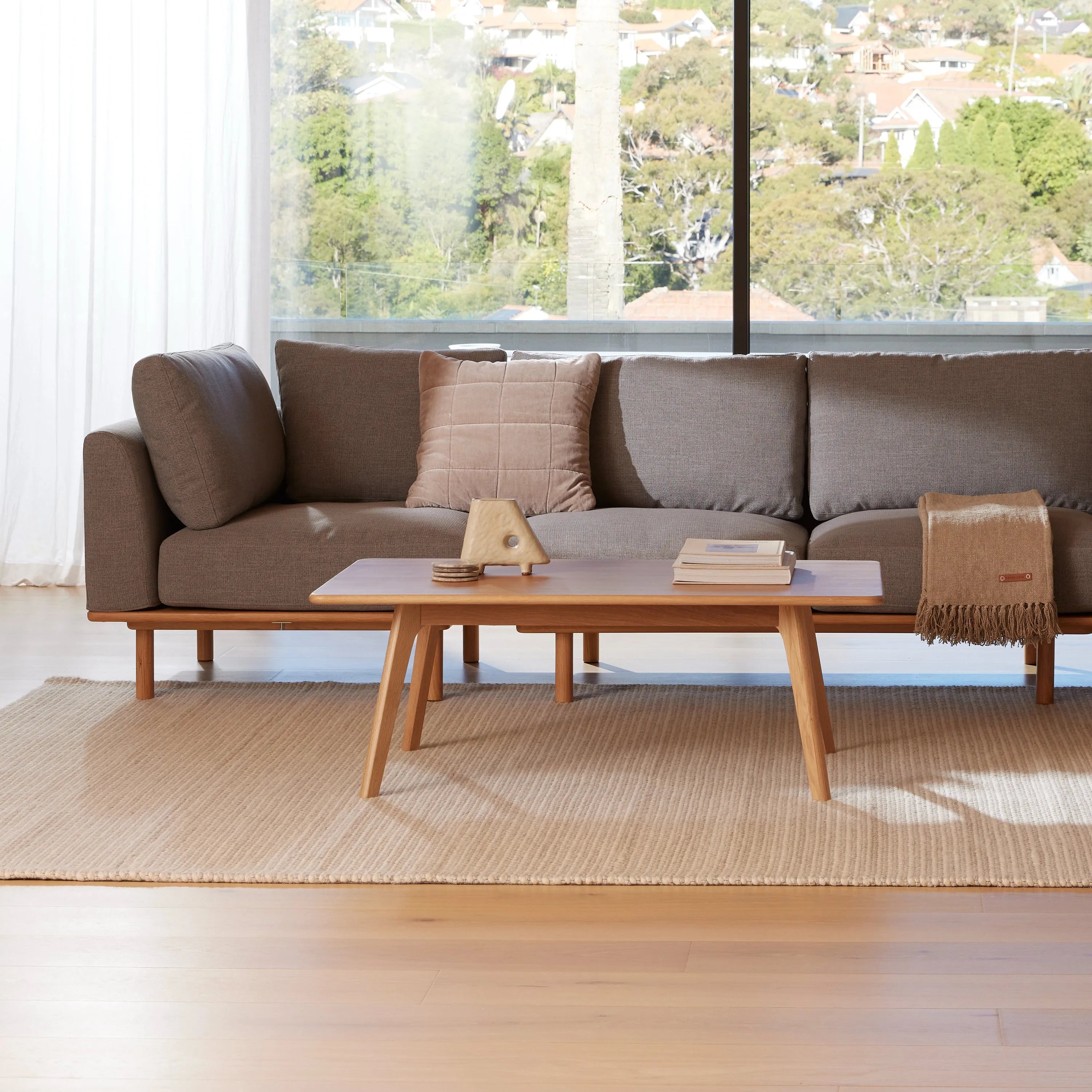 Anika Modular Sofa 4-Seater Steel Grey Fabric Solid American Oak