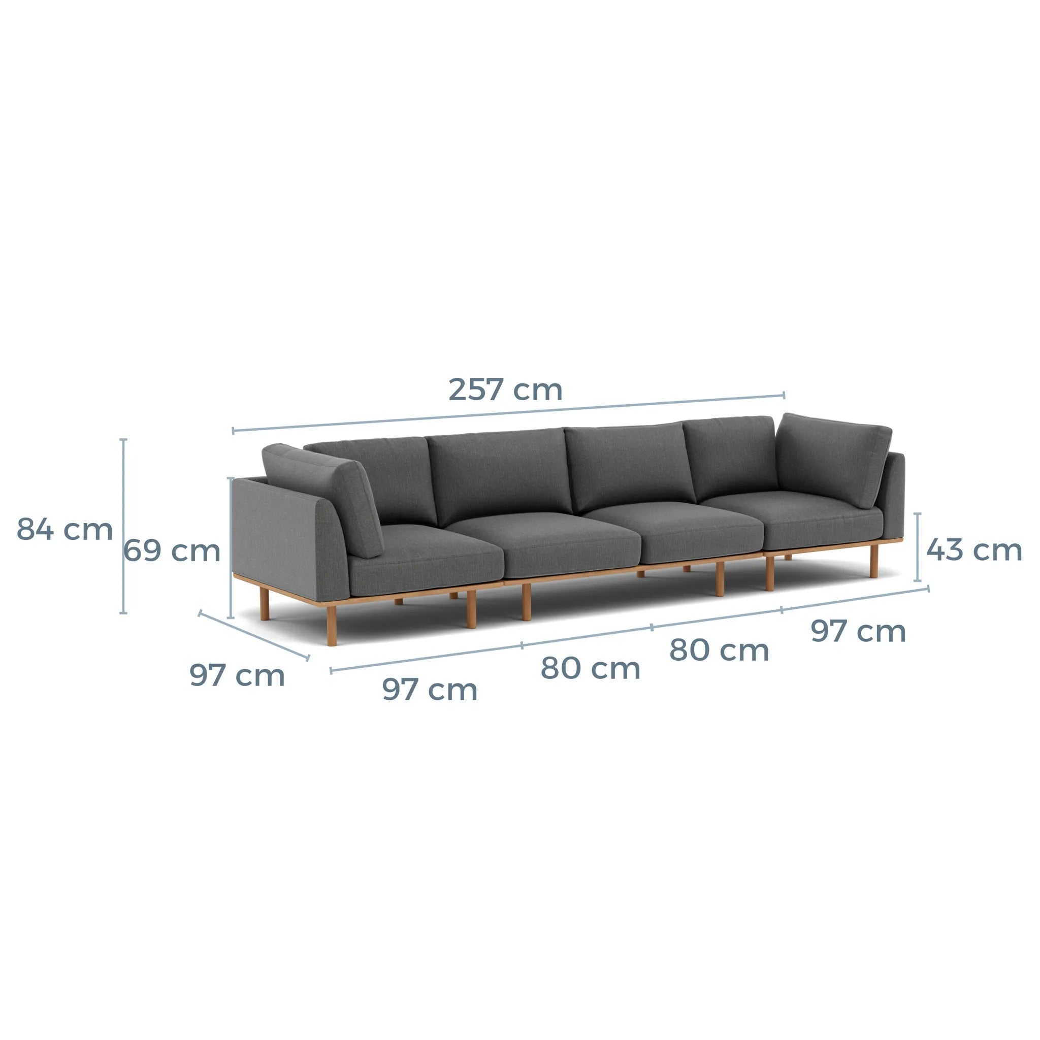 Anika Modular Sofa 4-Seater Steel Grey Fabric Solid American Oak