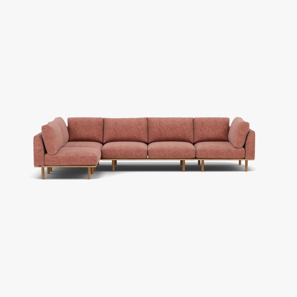 Anika Modular Sofa 5-Seater Corner Clay Pink Fabric Solid American Oak