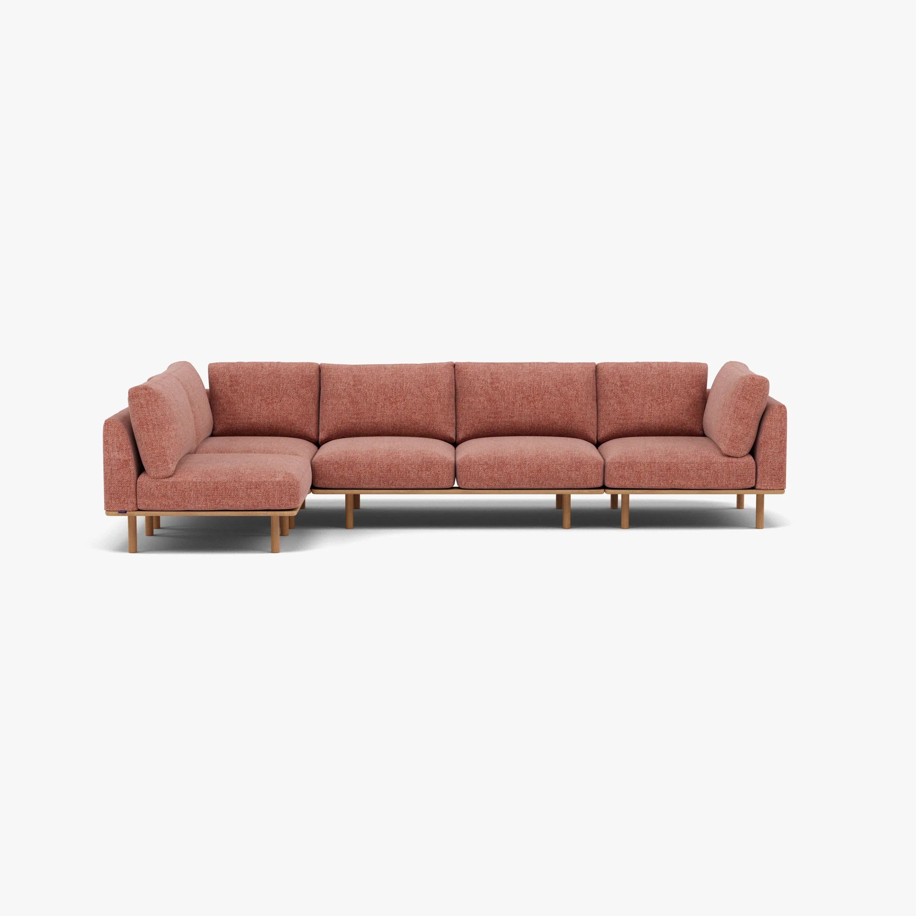 Anika Modular Sofa 5-Seater Corner Clay Pink Fabric Solid American Oak