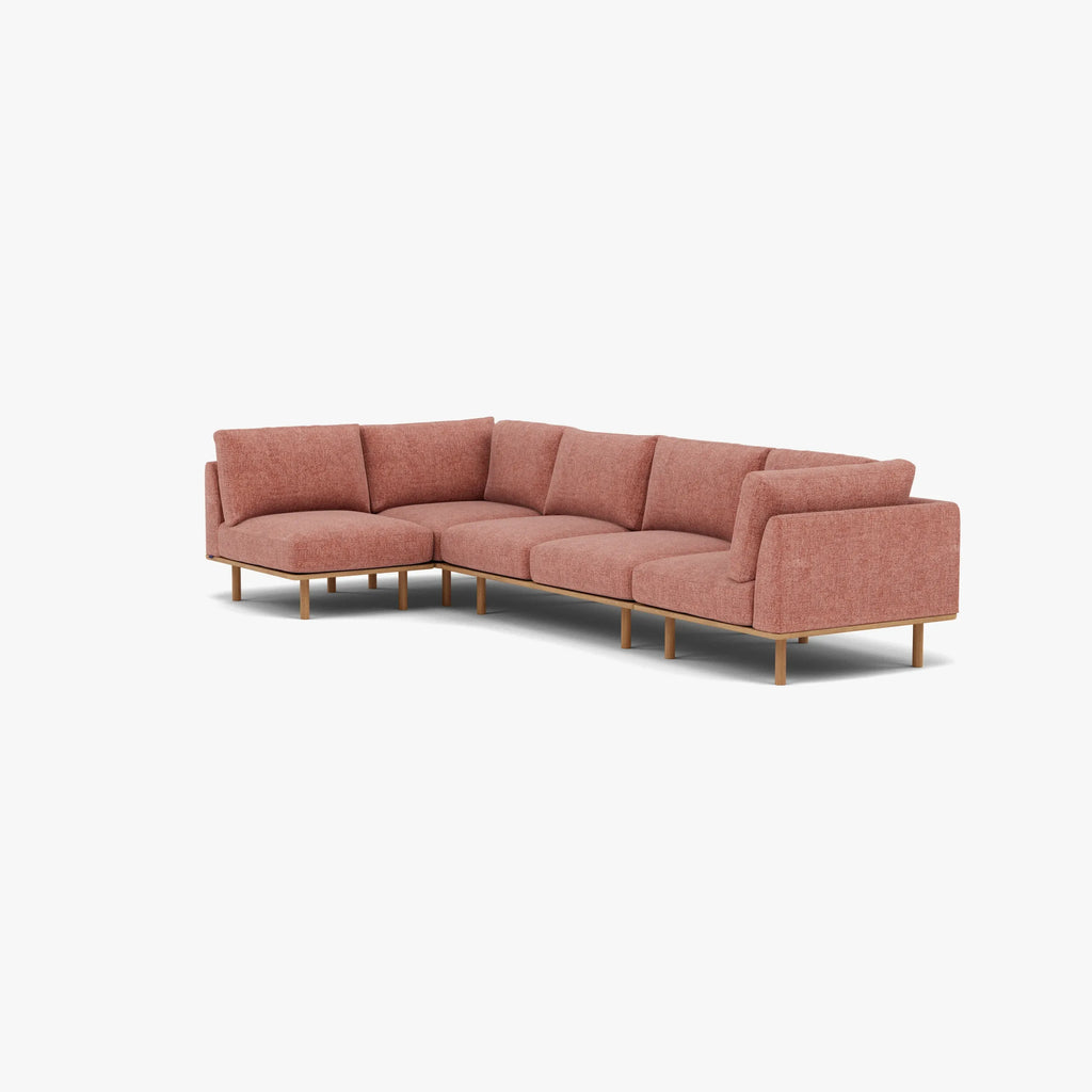 Anika Modular Sofa 5-Seater Corner Clay Pink Fabric Solid American Oak