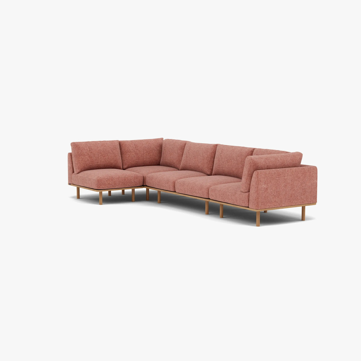 Anika Modular Sofa 5-Seater Corner Clay Pink Fabric Solid American Oak