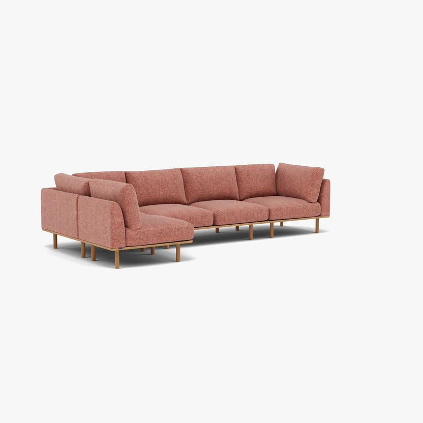 Anika Modular Sofa 5-Seater Corner Clay Pink Fabric Solid American Oak