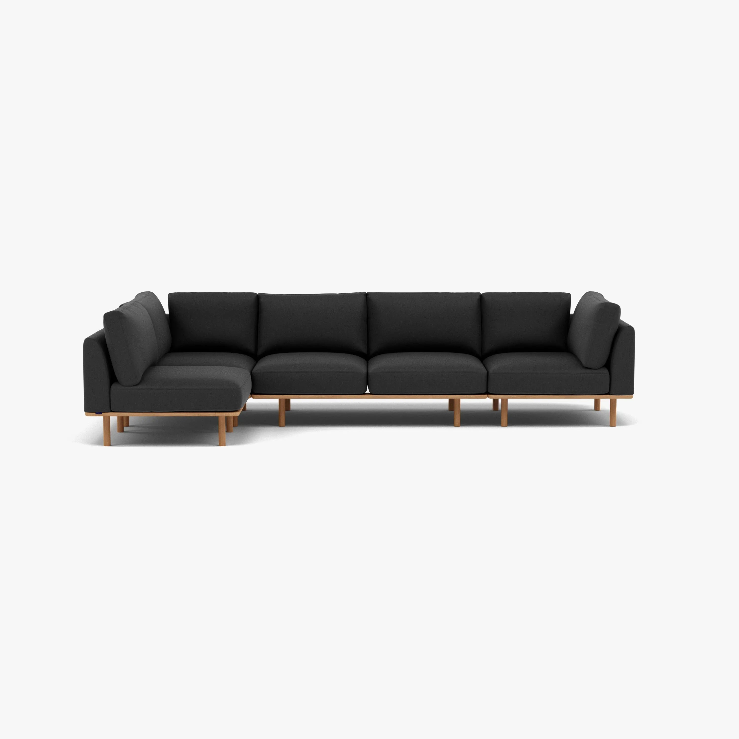 Anika Modular Sofa 5-Seater Corner Coal Grey Fabric Solid American Oak