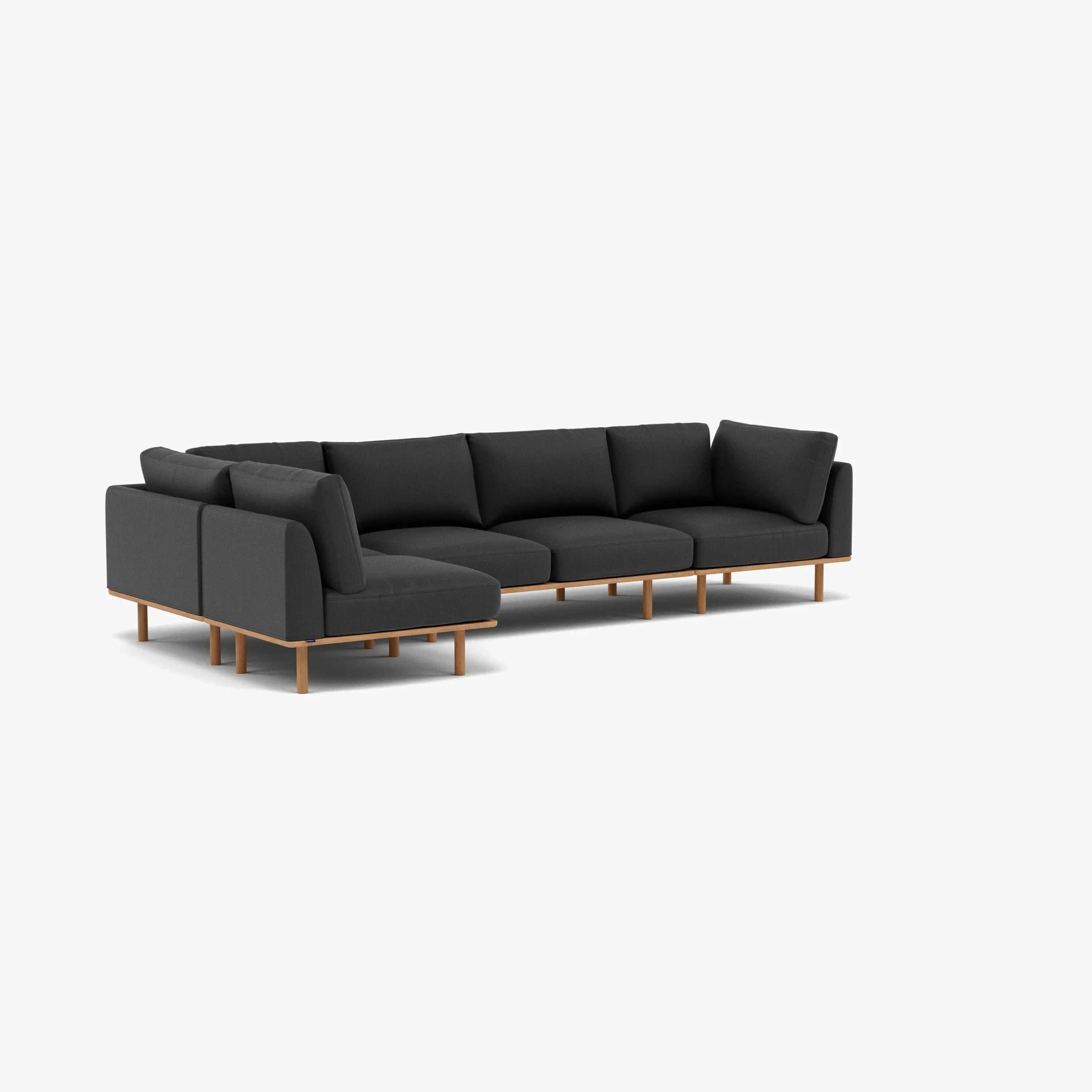 Anika Modular Sofa 5-Seater Corner Coal Grey Fabric Solid American Oak