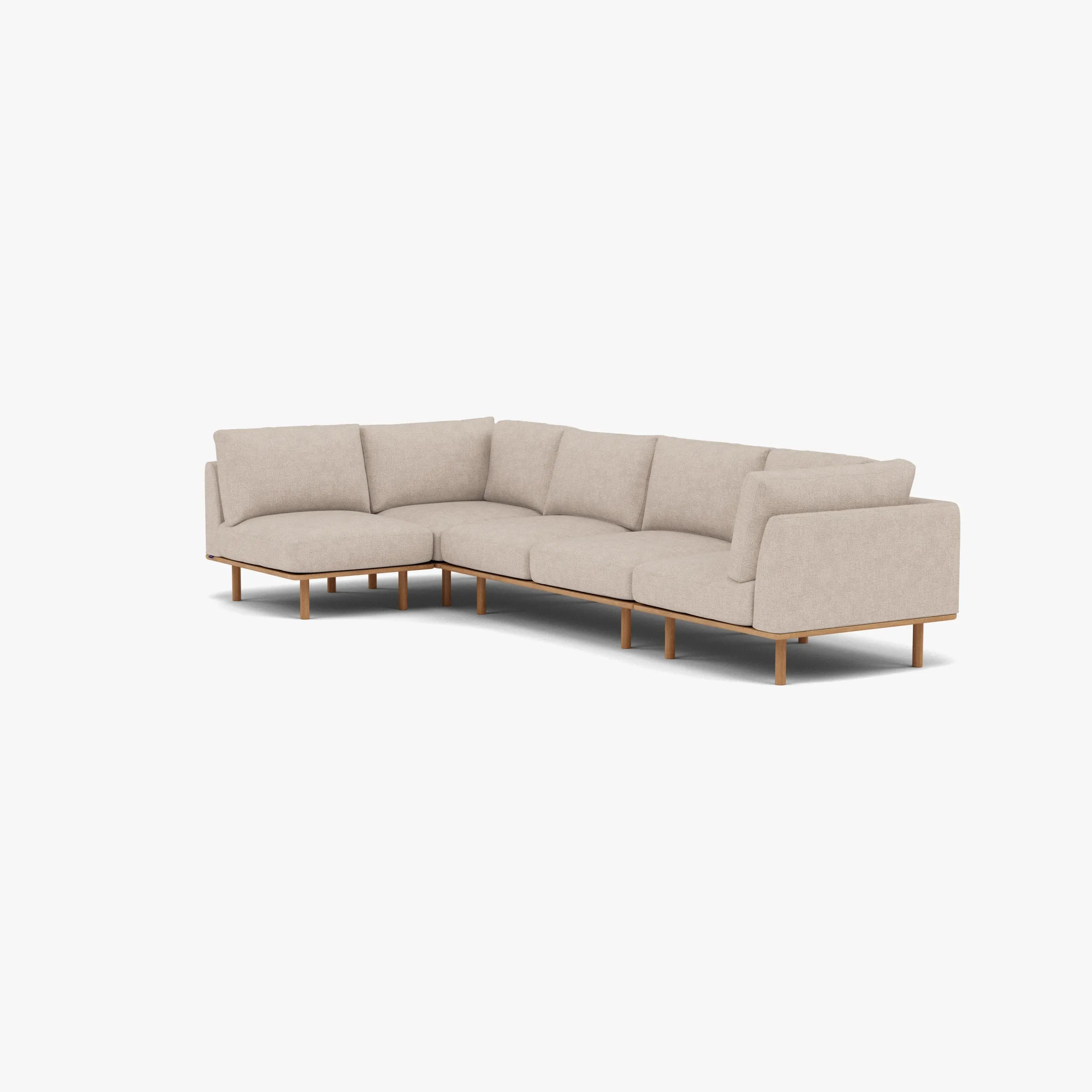 Anika Modular Sofa 5-Seater Corner Ivory Beige Fabric Solid American Oak