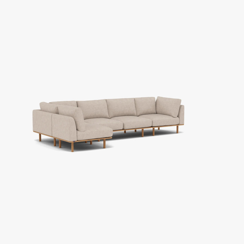 Anika Modular Sofa 5-Seater Corner Ivory Beige Fabric Solid American Oak