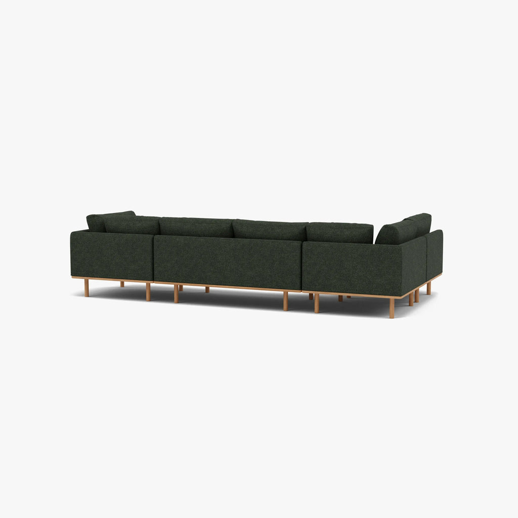 Anika Modular Sofa 5-Seater Corner Olive Green Fabric Solid American Oak