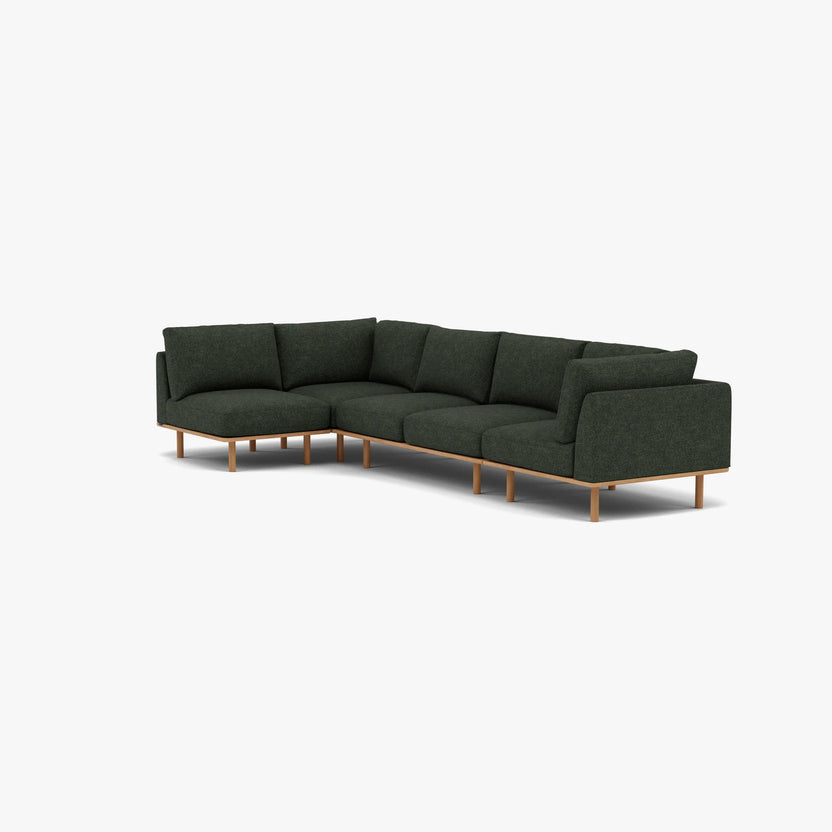 Anika Modular Sofa 5-Seater Corner Olive Green Fabric Solid American Oak