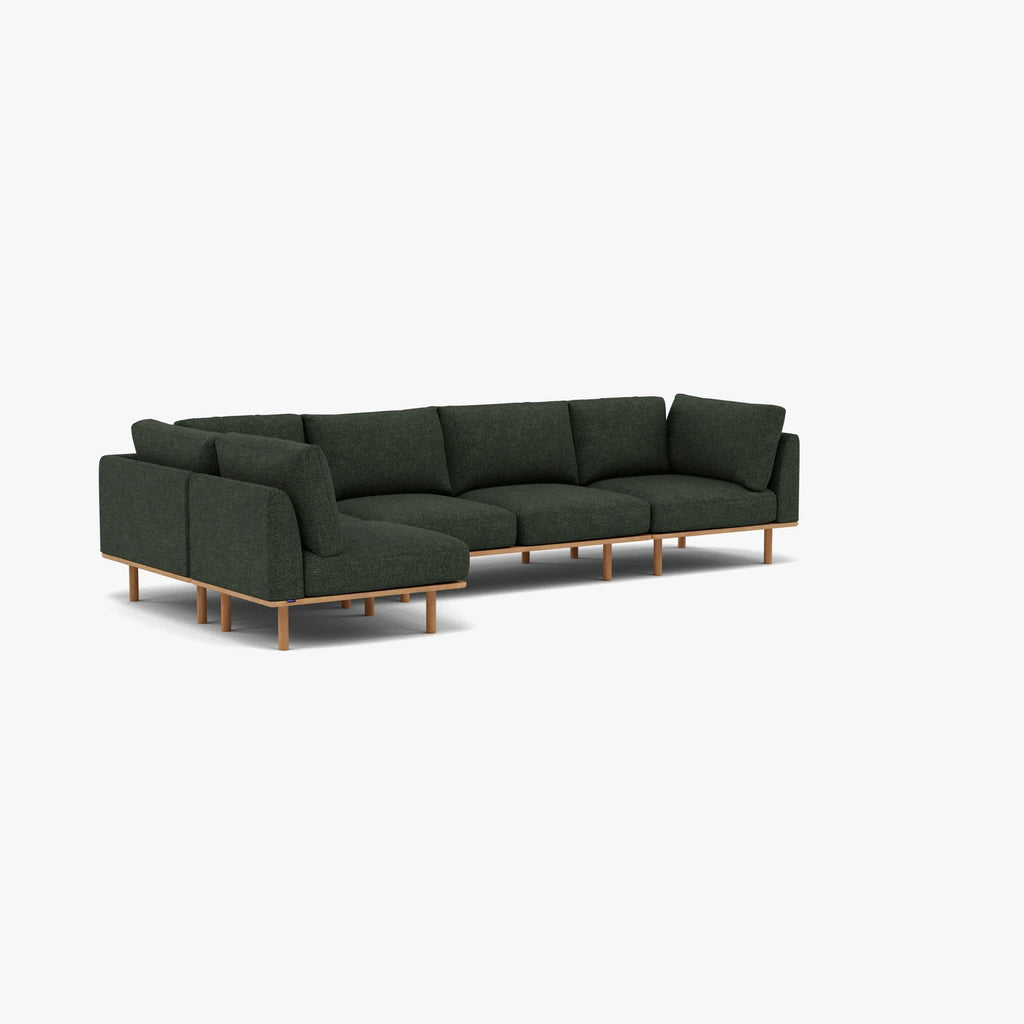 Anika Modular Sofa 5-Seater Corner Olive Green Fabric Solid American Oak