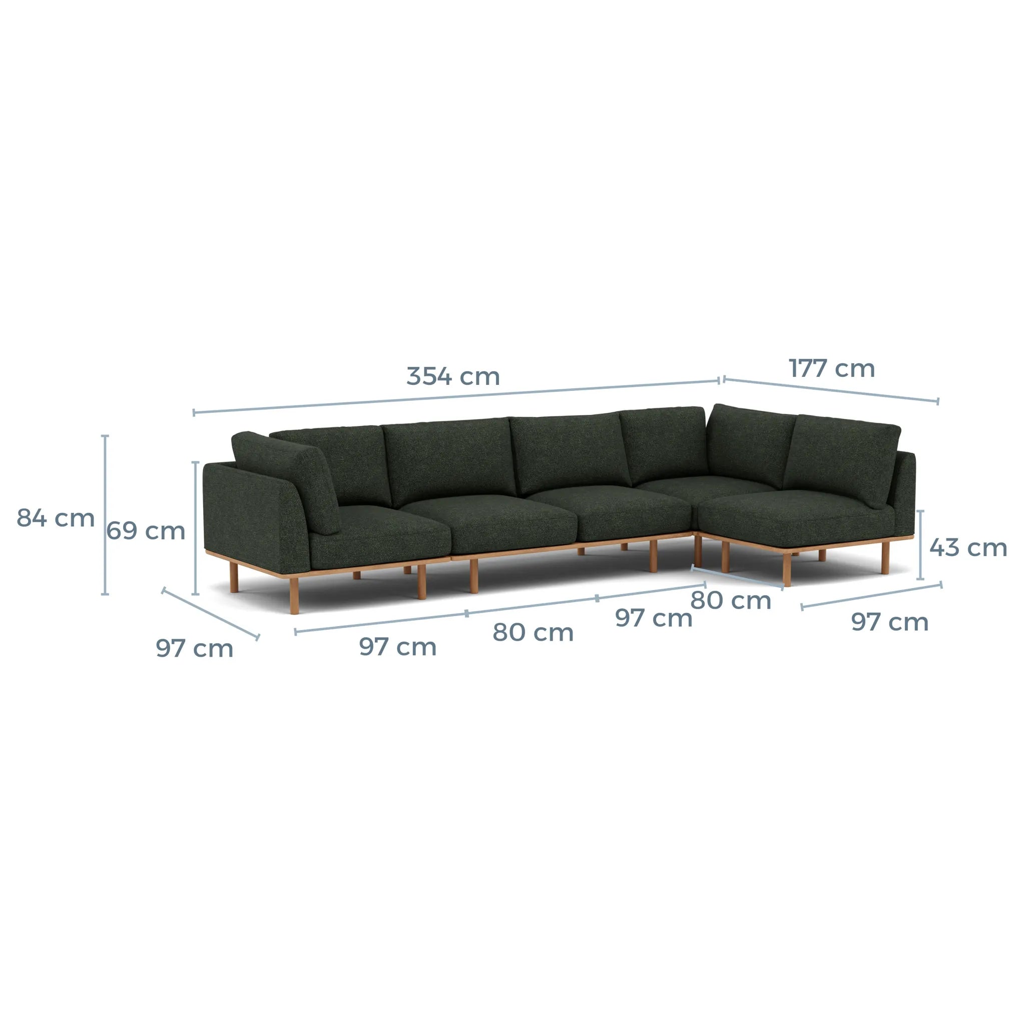 Anika Modular Sofa 5-Seater Corner Olive Green Fabric Solid American Oak