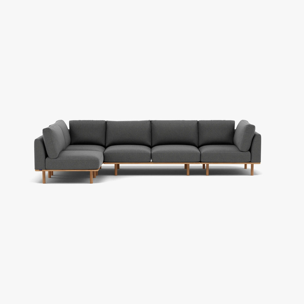 Anika Modular Sofa 5-Seater Corner Steel Grey Fabric Solid American Oak