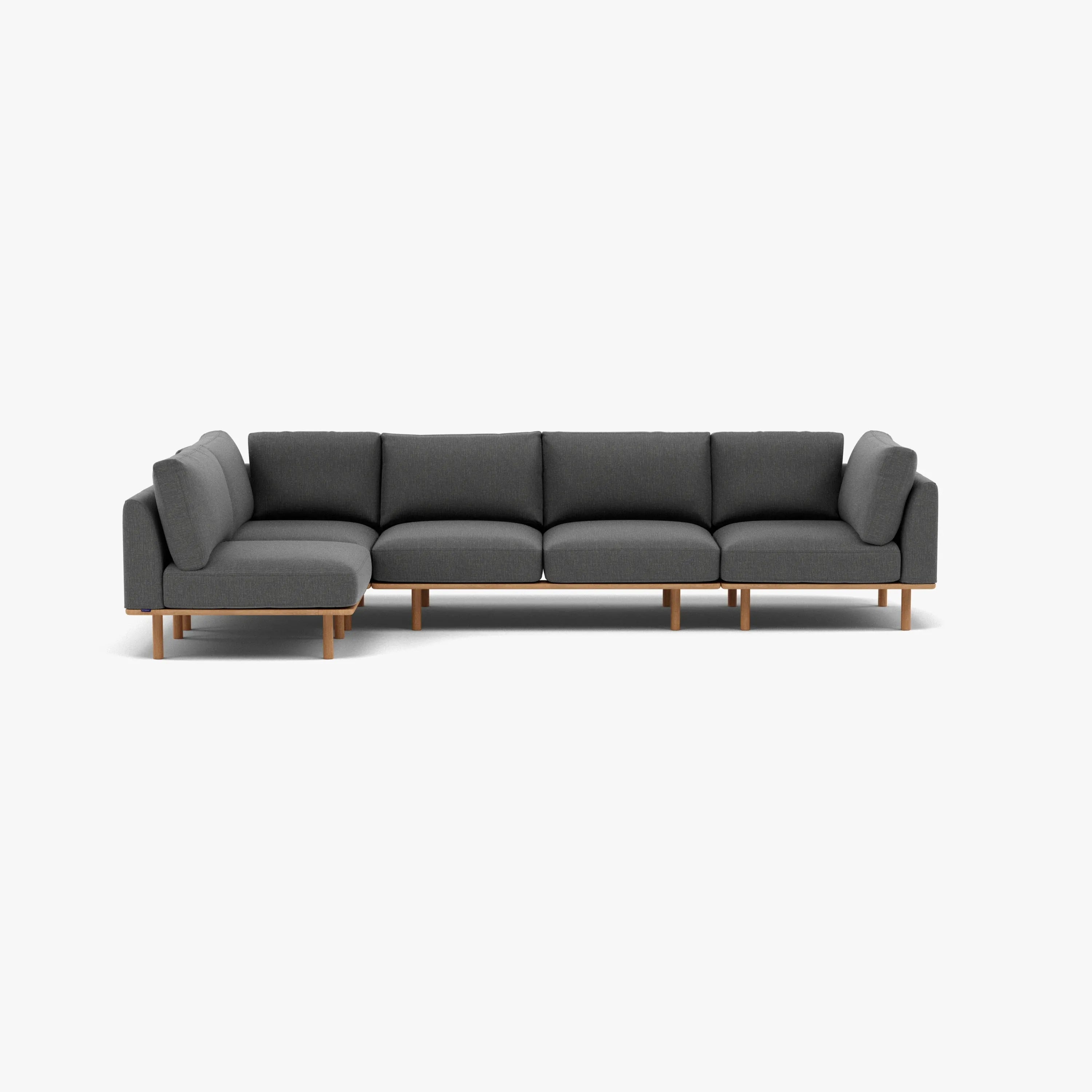 Anika Modular Sofa 5-Seater Corner Steel Grey Fabric Solid American Oak
