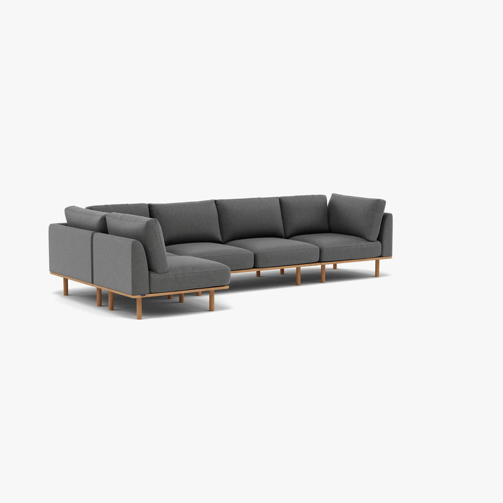 Anika Modular Sofa 5-Seater Corner Steel Grey Fabric Solid American Oak