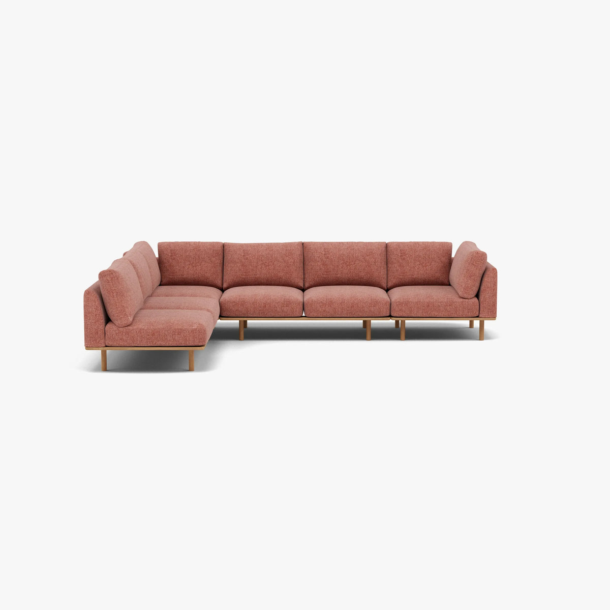Anika Modular Sofa 6-Seater Corner Chaise Clay Pink Fabric Solid American Oak