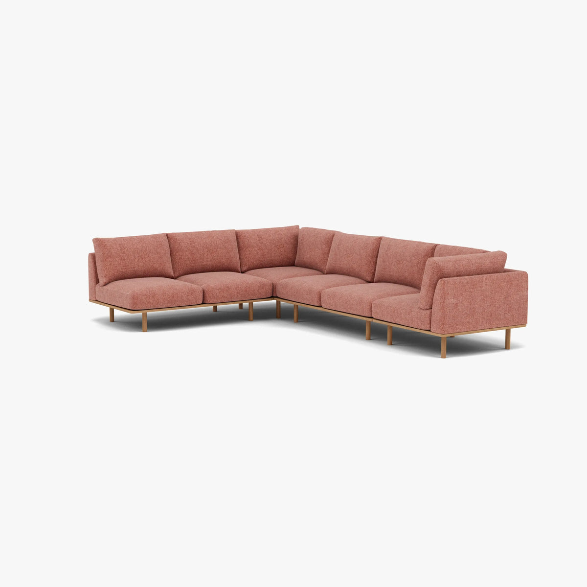 Anika Modular Sofa 6-Seater Corner Chaise Clay Pink Fabric Solid American Oak