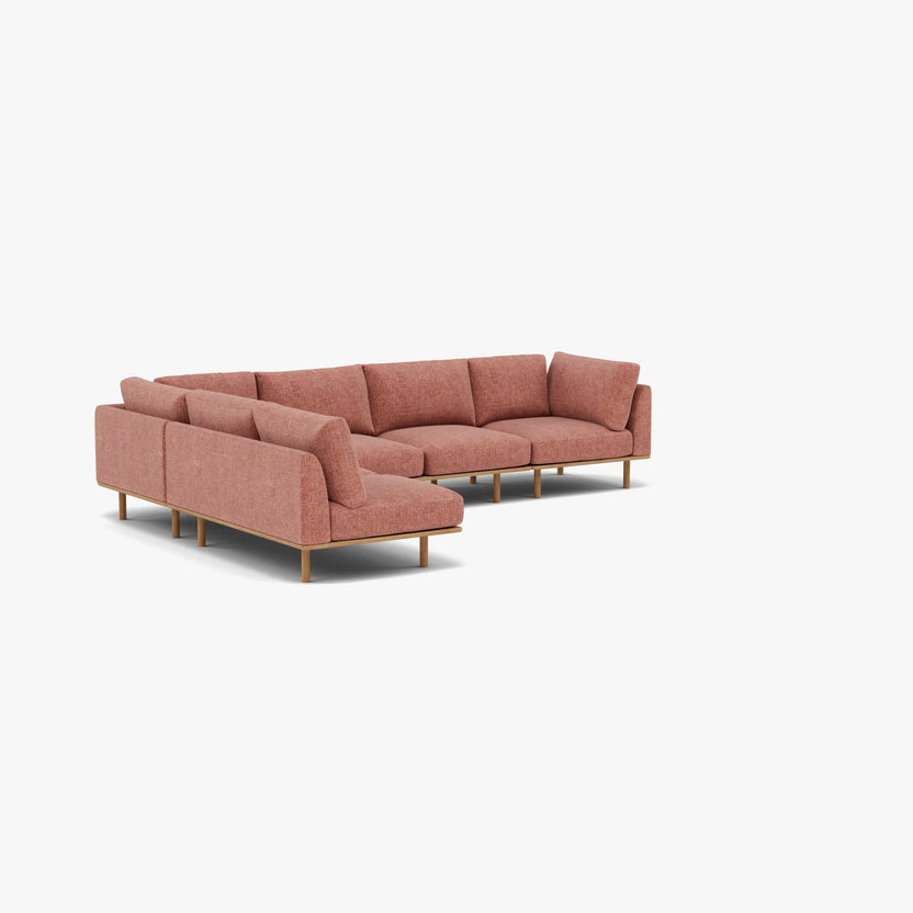 Anika Modular Sofa 6-Seater Corner Chaise Clay Pink Fabric Solid American Oak