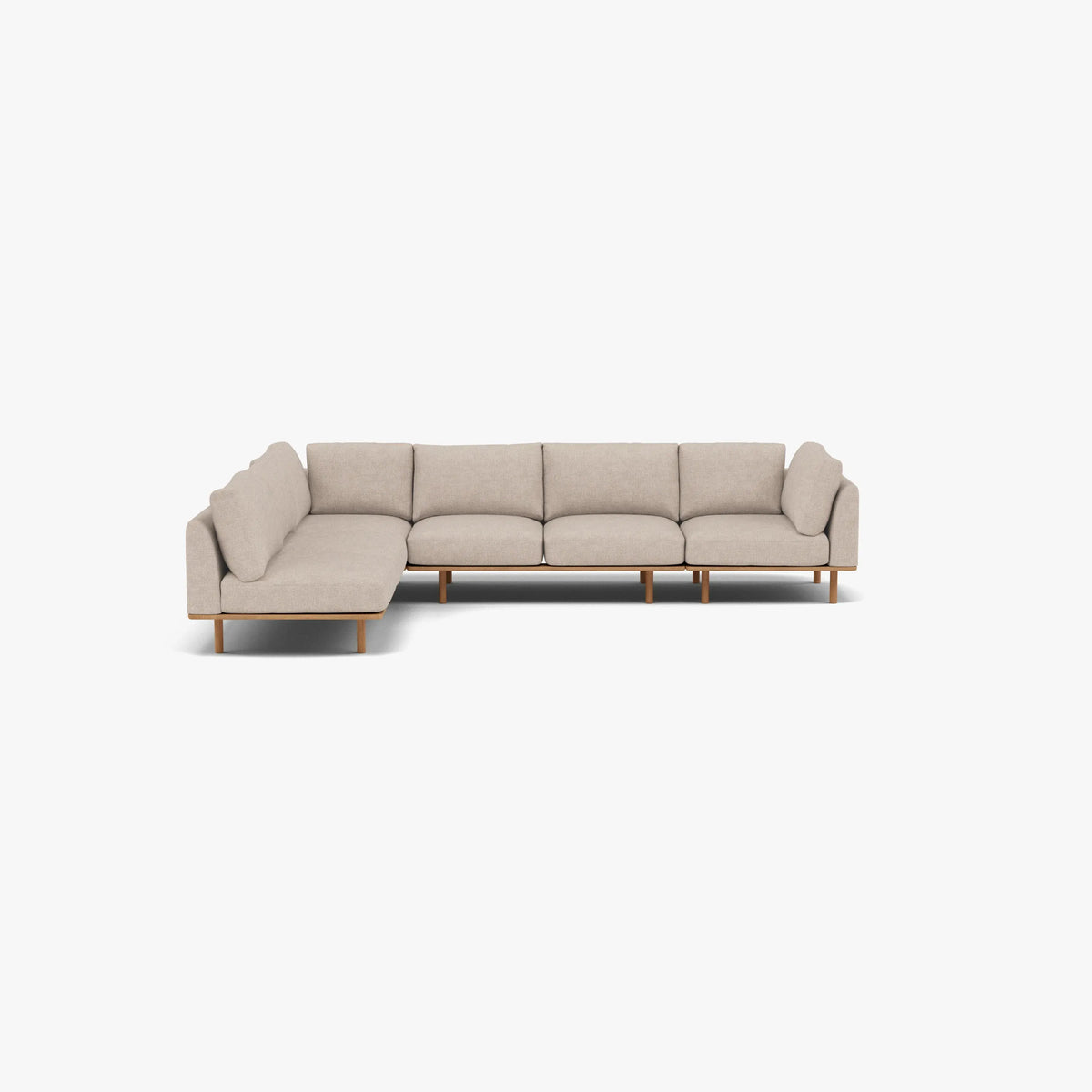 Anika Modular Sofa 6-Seater Corner Chaise Ivory Beige Fabric Solid American Oak