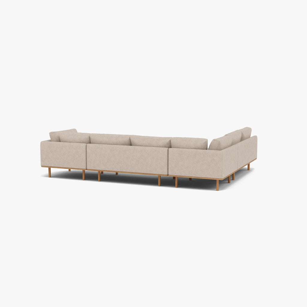 Anika Modular Sofa 6-Seater Corner Chaise Ivory Beige Fabric Solid American Oak